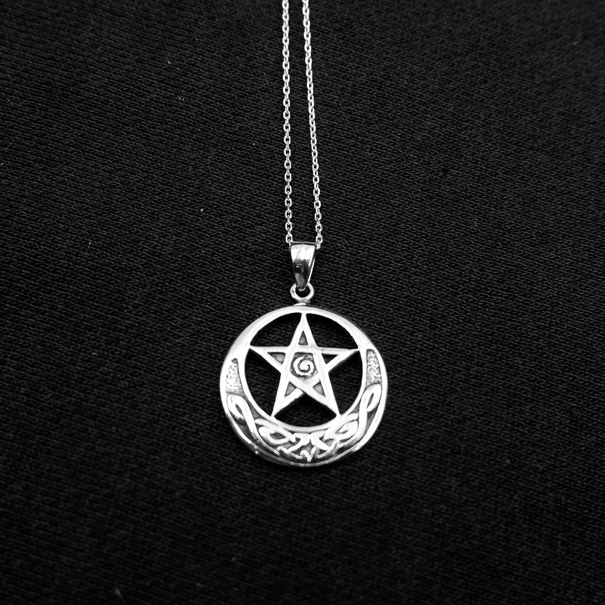 925 Sterling Silver Celtic Moon and Star Pendant Necklace - Crescent Moon Necklace - Celtic Moon Charm Necklace - Celtic Pentacle Jewelry - Aster & Trinkets