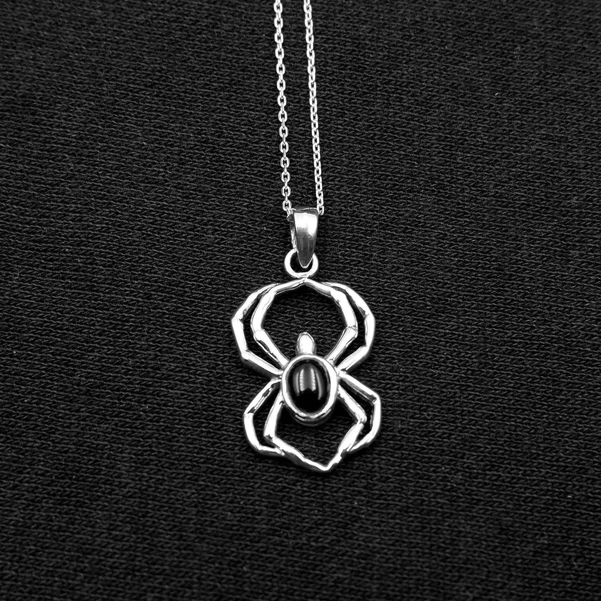 925 Silver Spider Insect Charm Necklace, Black Widow Necklace, Tarantula necklace, Spider Web Black Gothic Occult Wiccan Witch Necklace - Aster & Trinkets