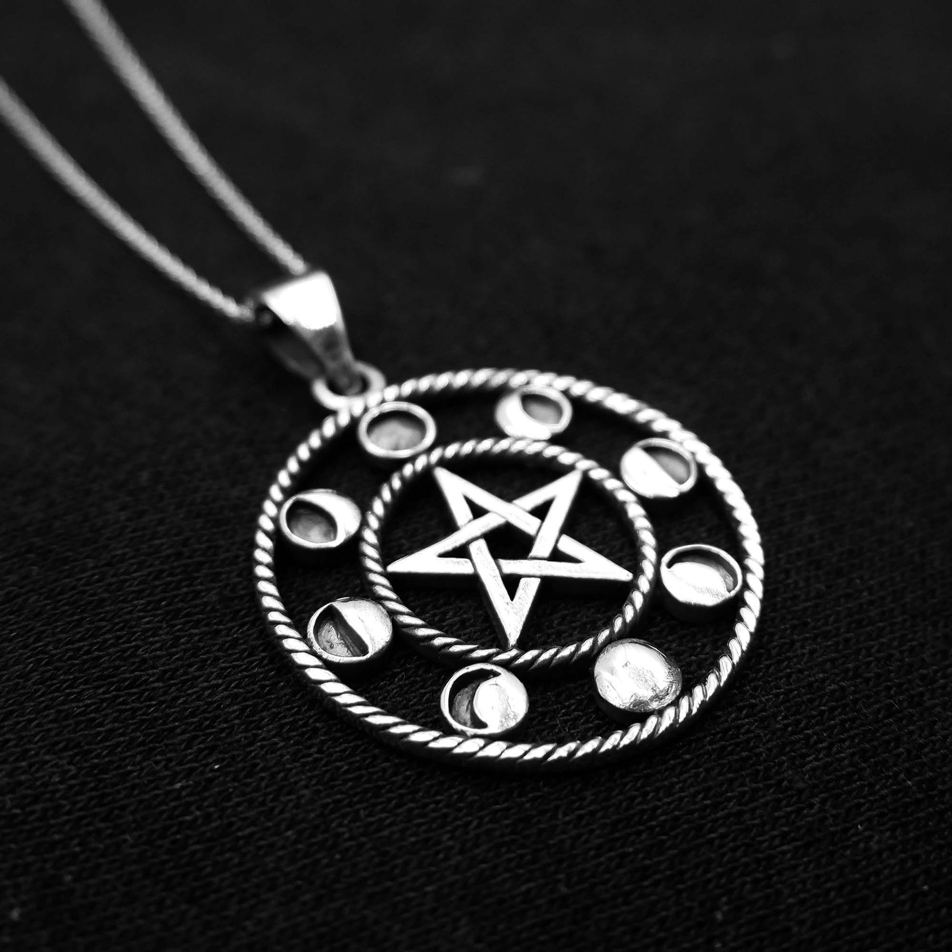 925 Sterling Silver Moon Phases Pentacle Pendant Necklace - Celestial Boho Moon Lunar Charm Necklace - Bohemian Moon Phases Astrology - Aster & Trinkets