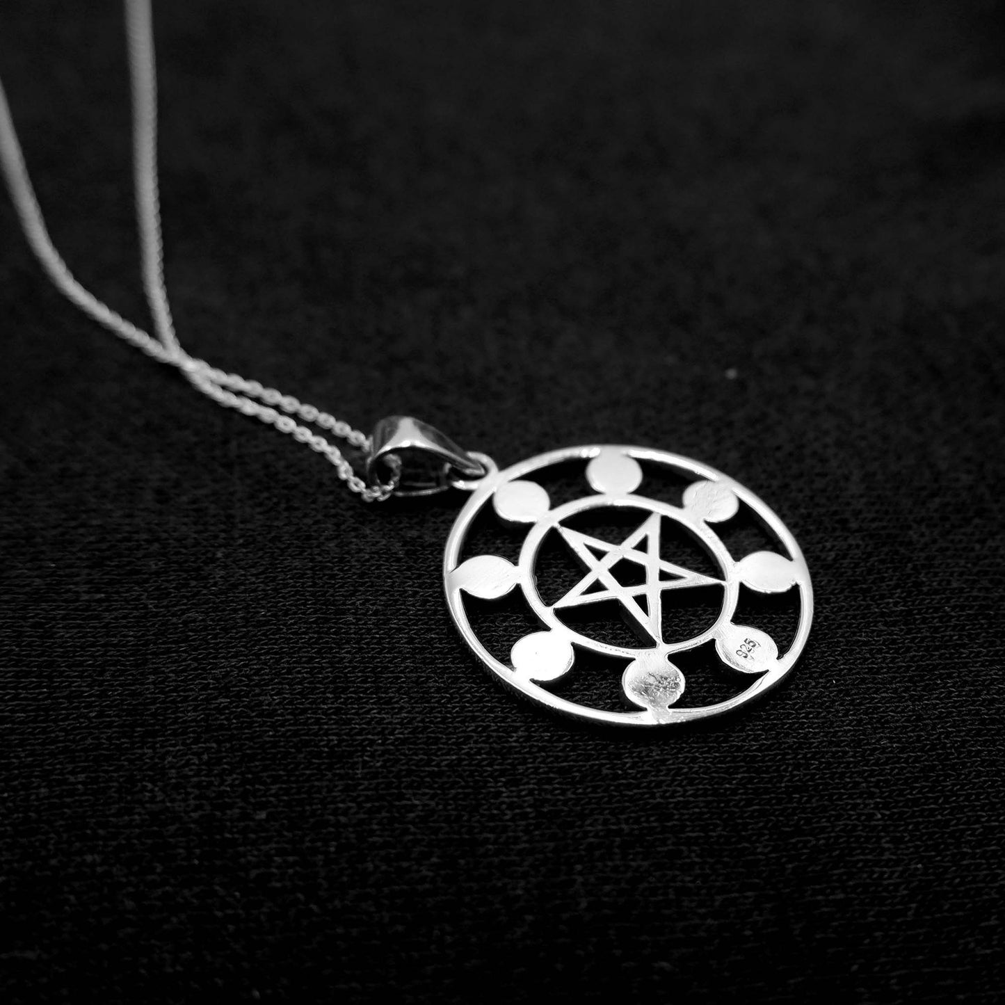 925 Sterling Silver Moon Phases Pentacle Pendant Necklace - Celestial Boho Moon Lunar Charm Necklace - Bohemian Moon Phases Astrology - Aster & Trinkets