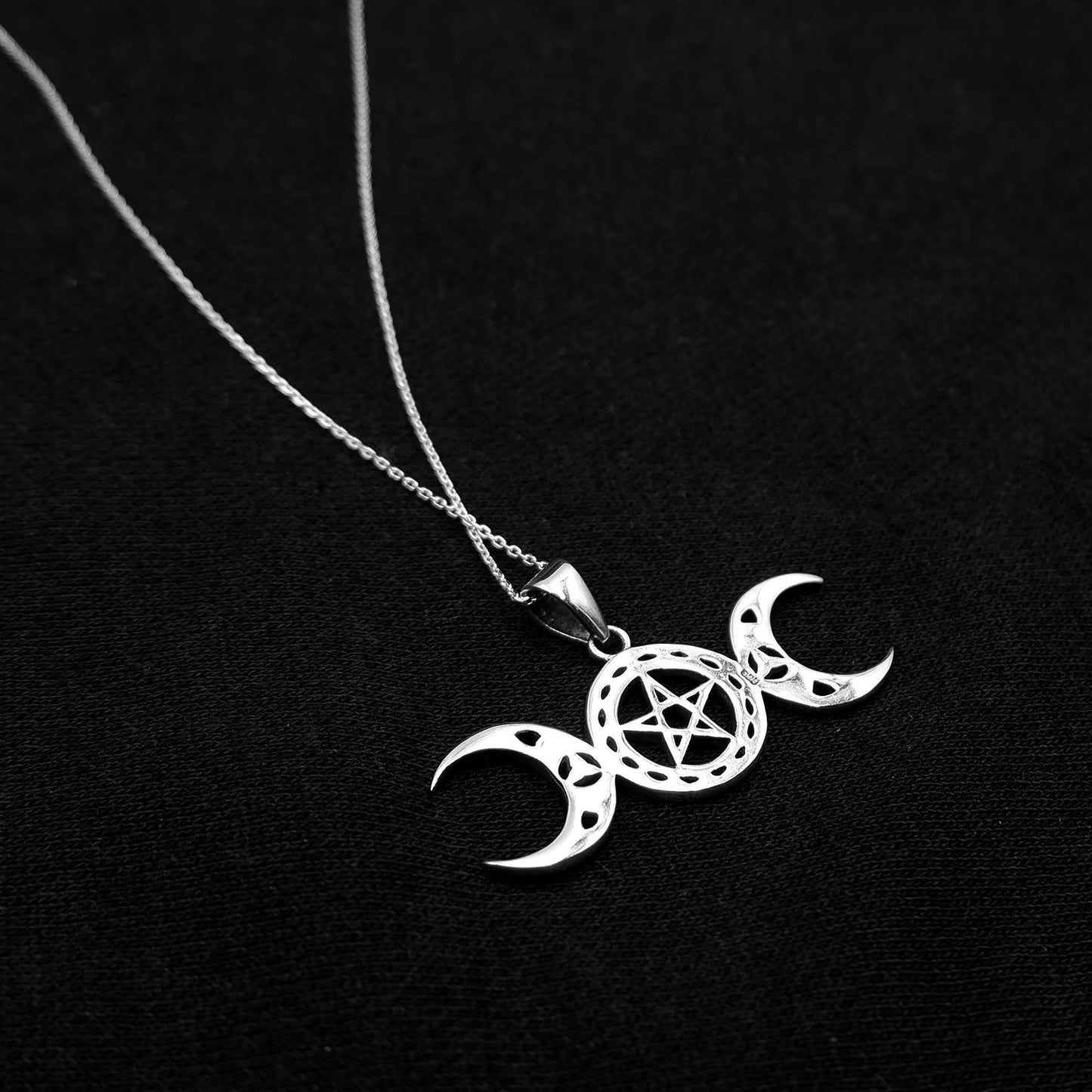 Celtic Triple moon pentagram necklace, 925 Silver Pentagram moon necklace, Moon Goddess Pendant, Pentacle Wiccan Witch Occult Pagan Necklace - Aster & Trinkets