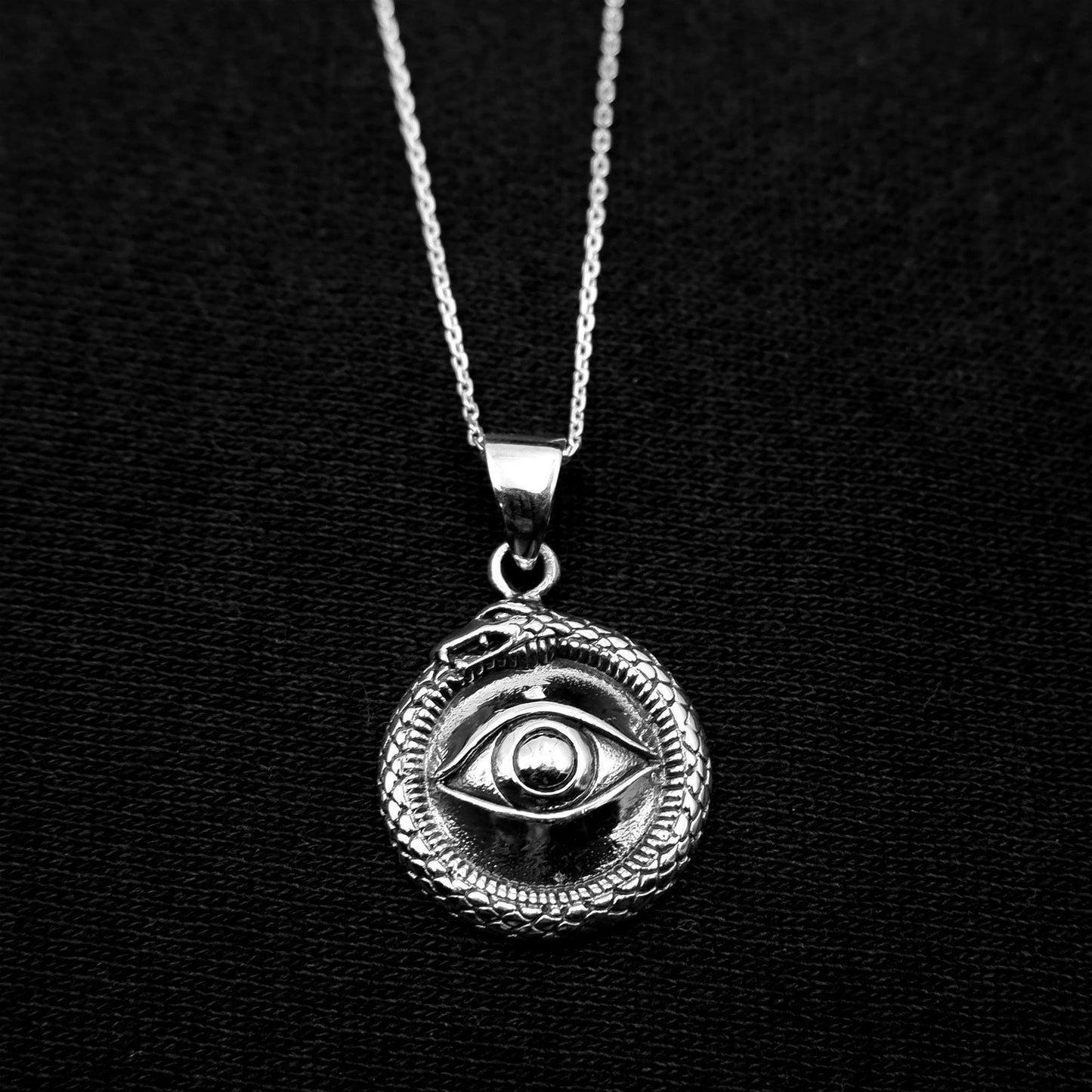 925 Sterling Silver All Seeing Eye Medallion Serpent Protection Pendant - Eye Talisman Snake Gothic necklace - Evil eye Providence Necklace - Aster & Trinkets