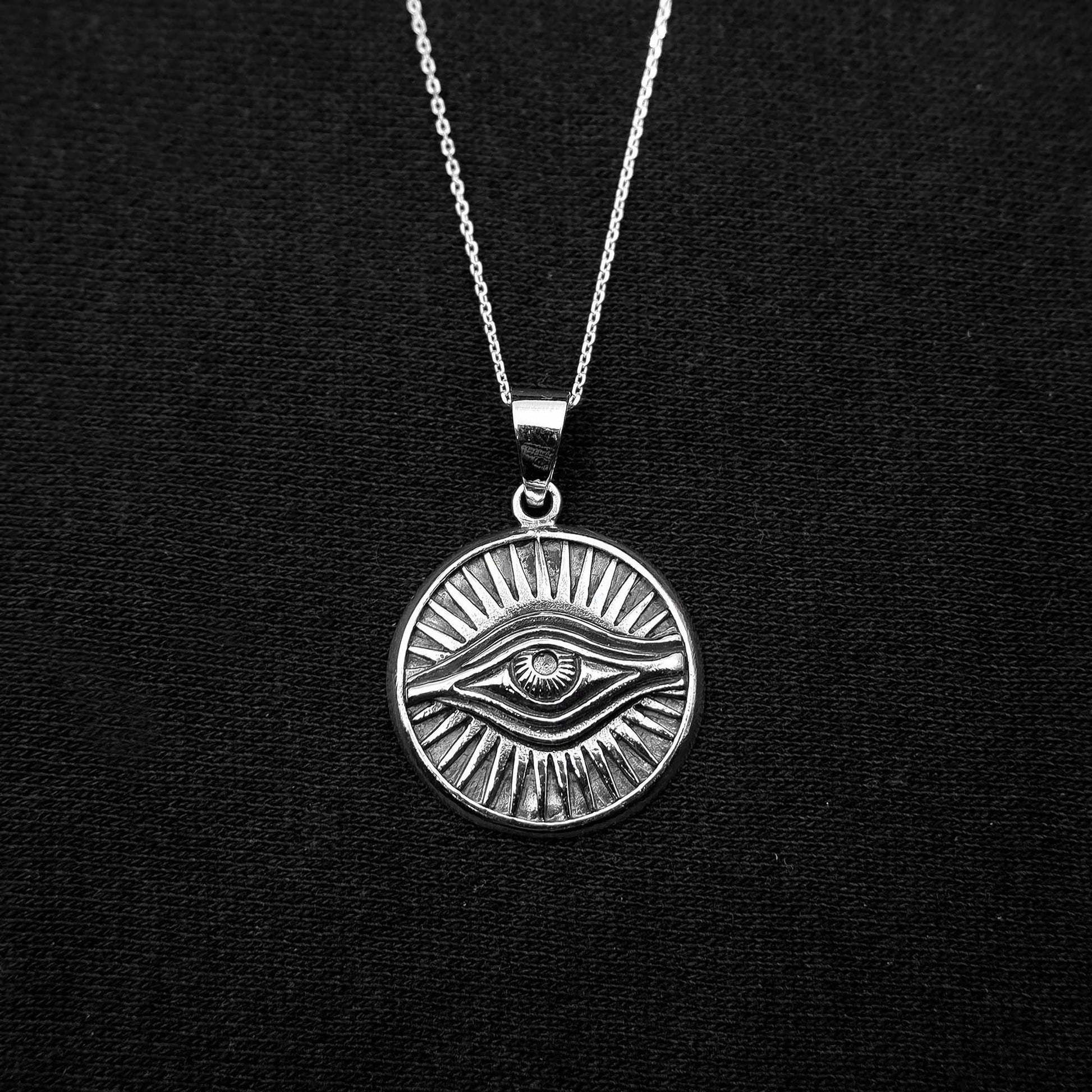 All Seeing Eye Protection Charm Necklace, 925 Silver Eye Talisman Gothic necklace, Illuminati Eye Necklace, Evil eye Providence Necklace - Aster & Trinkets