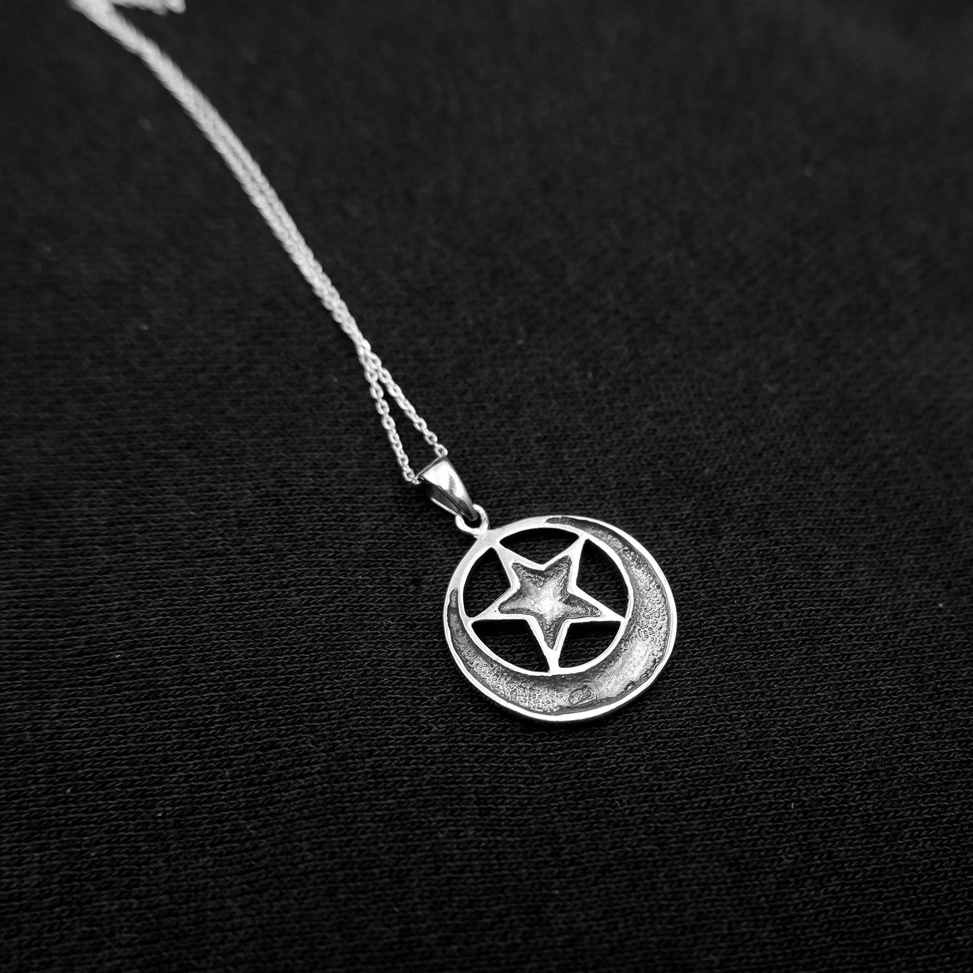 925 Sterling Silver Celtic Moon and Star Pendant Necklace - Crescent Moon Necklace - Celtic Moon Charm Necklace - Celtic Pentacle Jewelry - Aster & Trinkets