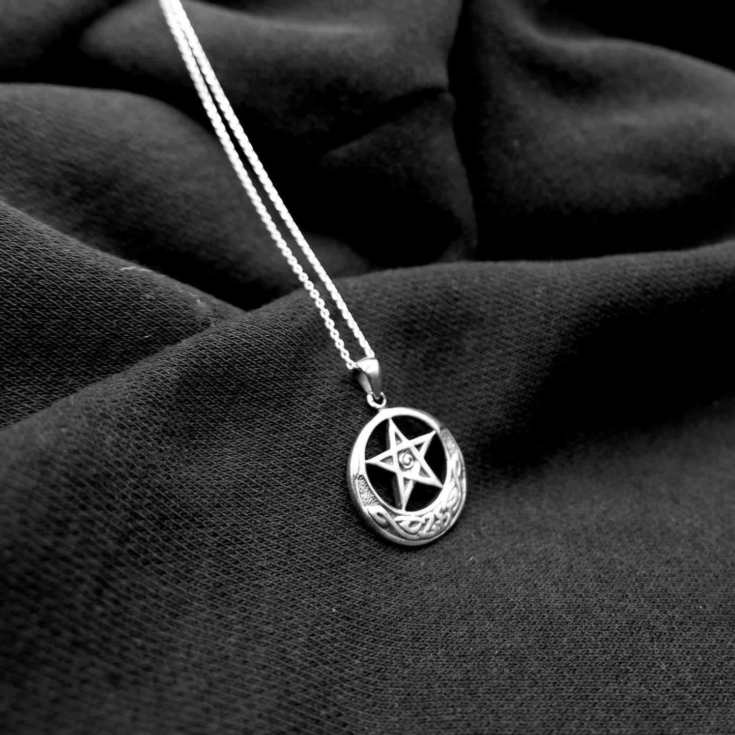 925 Sterling Silver Celtic Moon and Star Pendant Necklace - Crescent Moon Necklace - Celtic Moon Charm Necklace - Celtic Pentacle Jewelry - Aster & Trinkets