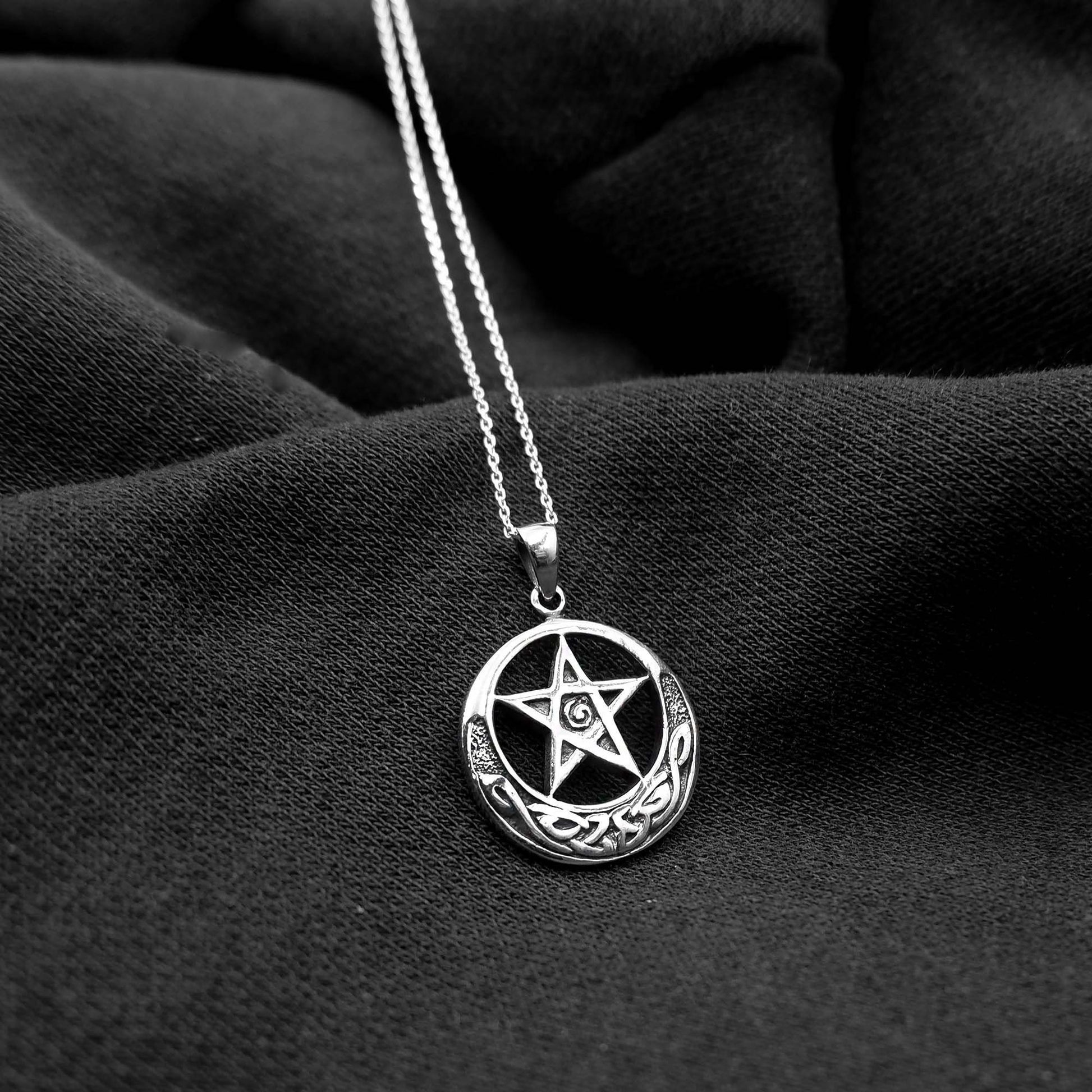 925 Sterling Silver Celtic Moon and Star Pendant Necklace - Crescent Moon Necklace - Celtic Moon Charm Necklace - Celtic Pentacle Jewelry - Aster & Trinkets