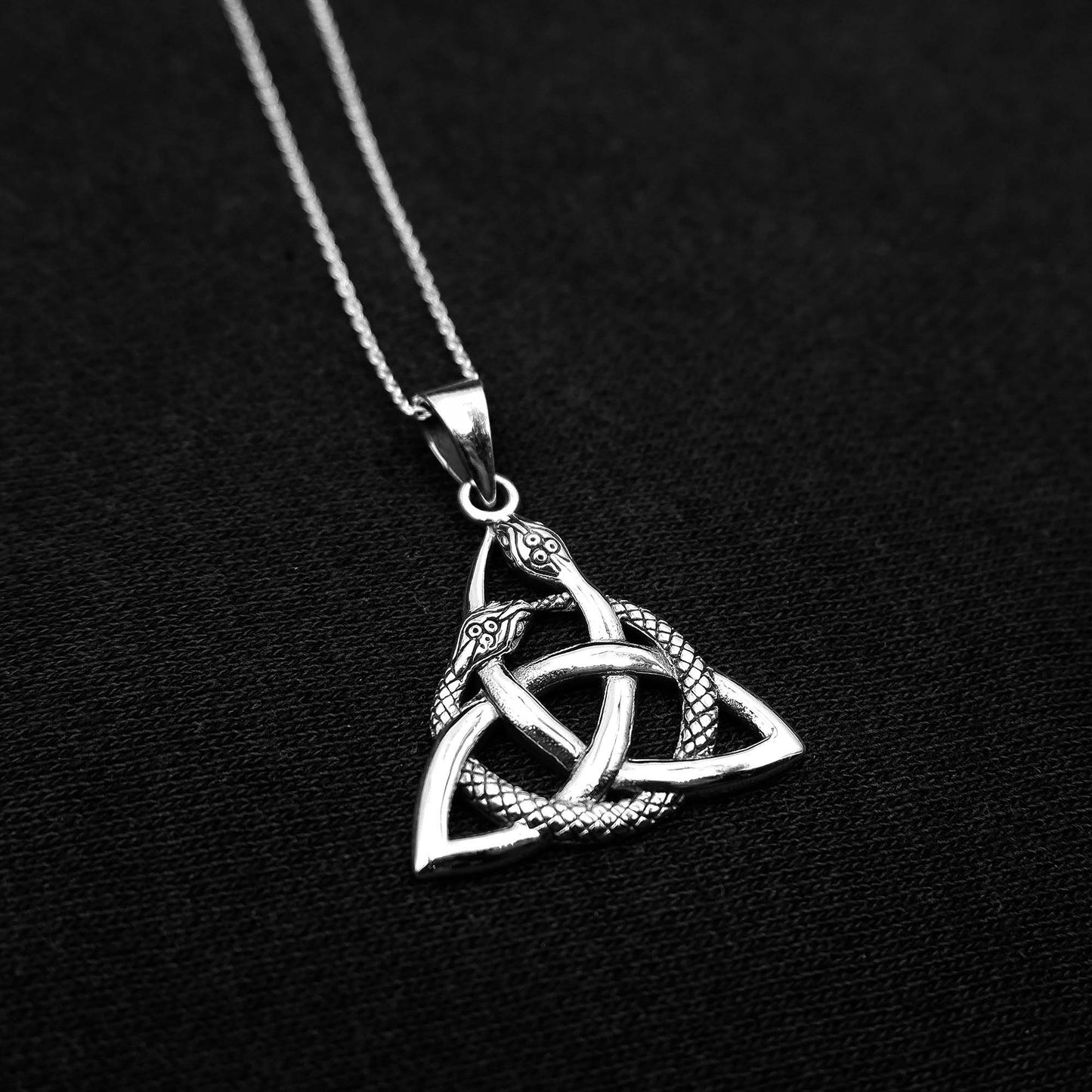 Celtic Triquetra Snake Pendant Necklace - 925 Sterling Silver Serpent Celtic Necklace - Irish Ouroboros celtic Snake Necklace - Trinity knot - Aster & Trinkets