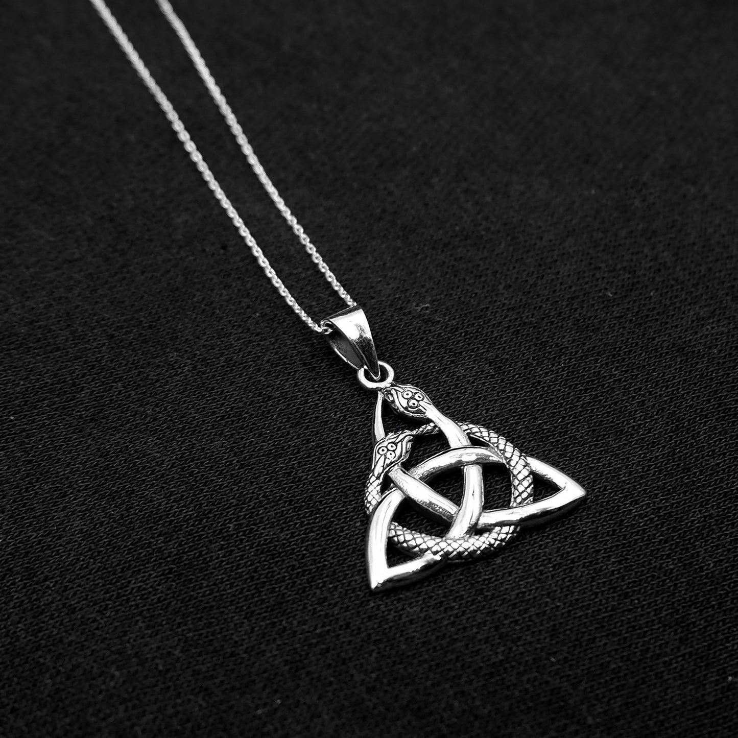 Celtic Triquetra Snake Pendant Necklace - 925 Sterling Silver Serpent Celtic Necklace - Irish Ouroboros celtic Snake Necklace - Trinity knot - Aster & Trinkets