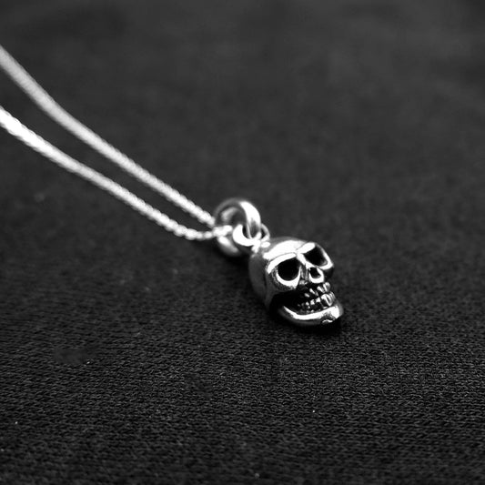 Tiny Skull Pendant Necklace, 925 Sterling Silver Goth Wiccan Witch Punk Metal Alt Necklace - Steampunk Gothic Rock Punk Gang Skull Necklace - Aster & Trinkets