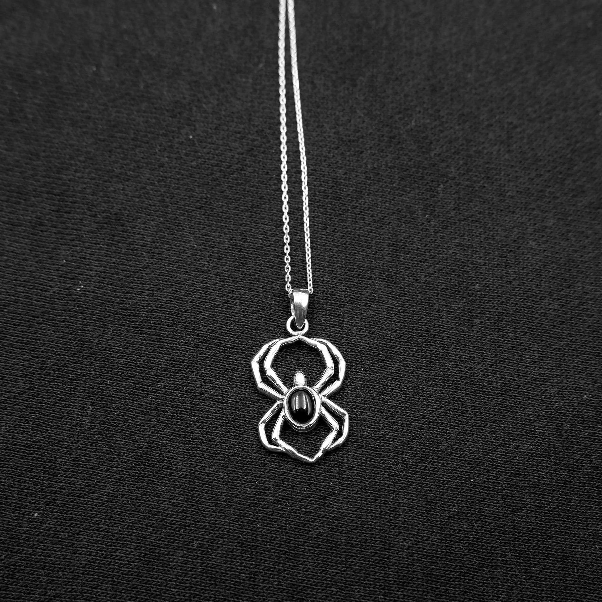 925 Silver Spider Insect Charm Necklace, Black Widow Necklace, Tarantula necklace, Spider Web Black Gothic Occult Wiccan Witch Necklace - Aster & Trinkets