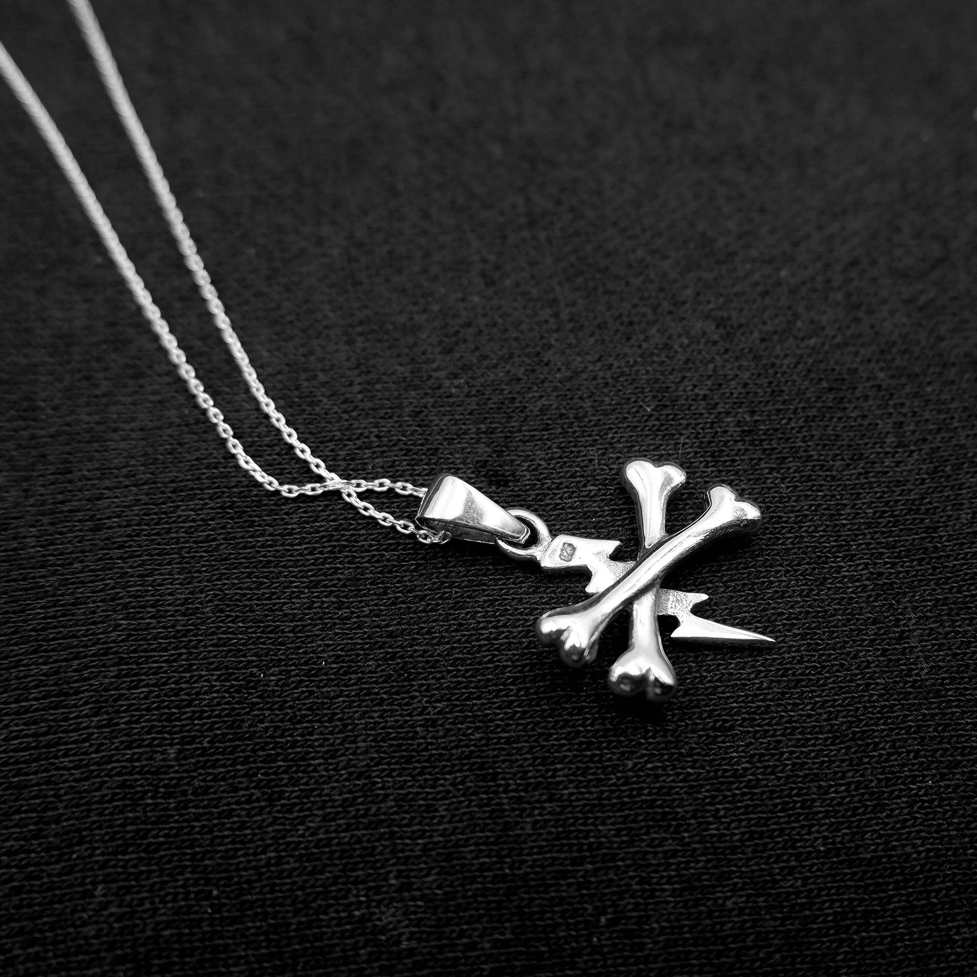 Steampunk Cross bone Thunder Pendant Necklace - 925 Sterling Silver -Lightning bolt Skeleton Punk Metal Necklace - Lighning Pendant Necklace - Aster & Trinkets