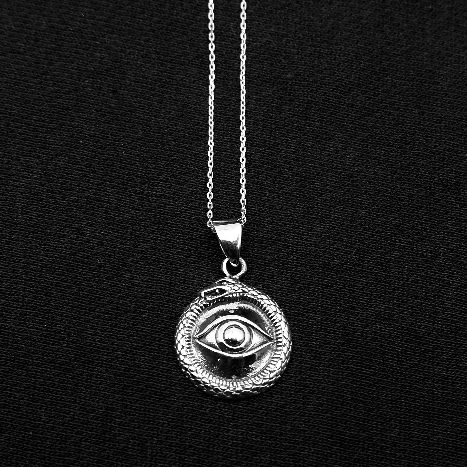 925 Sterling Silver All Seeing Eye Medallion Serpent Protection Pendant - Eye Talisman Snake Gothic necklace - Evil eye Providence Necklace - Aster & Trinkets