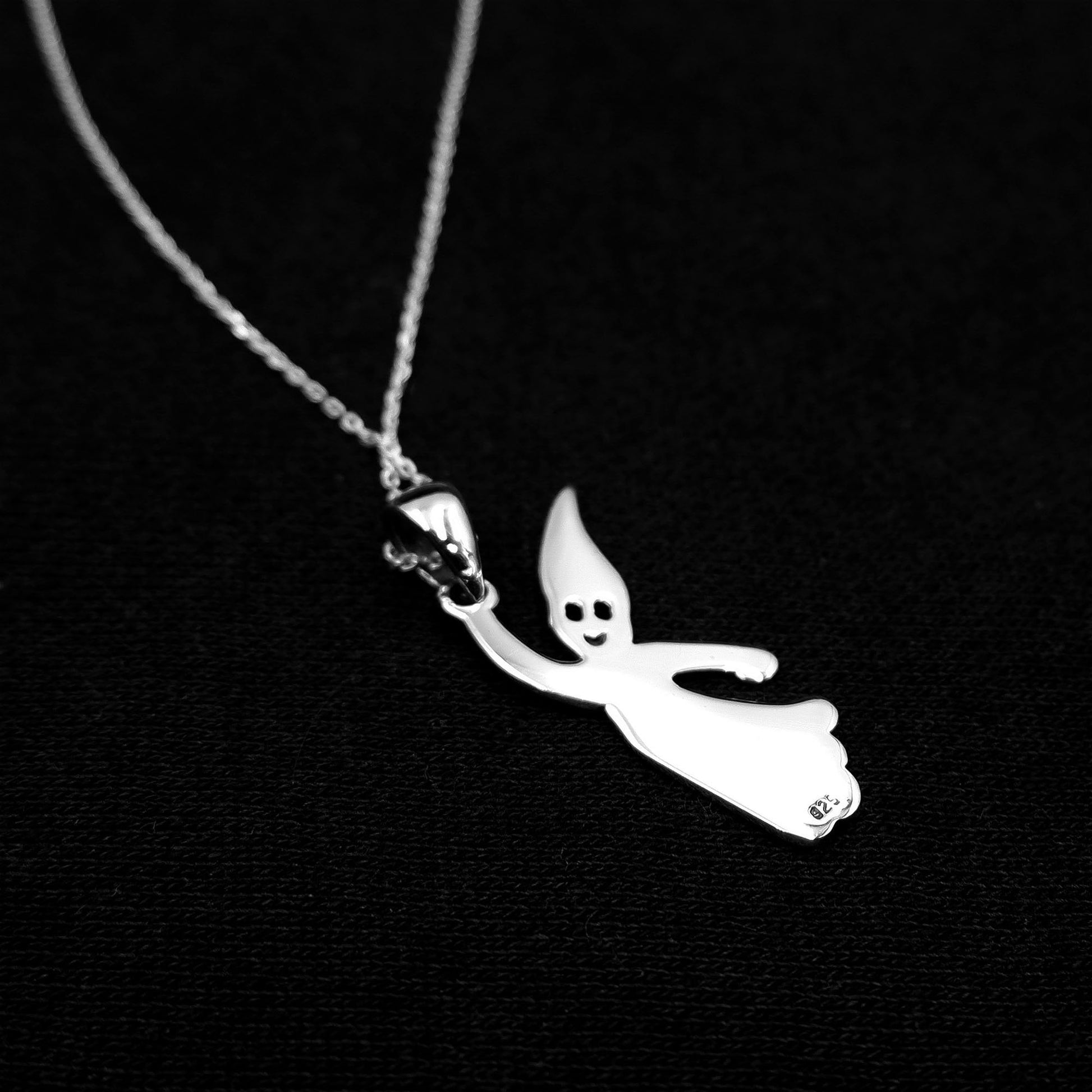 925 Sterling Silver Ghost Pendant Necklace - Spooky Ghost Charm Necklace - Halloween Goth Gothic Wiccan Witch Occult Cult Pagan Necklace - Aster & Trinkets