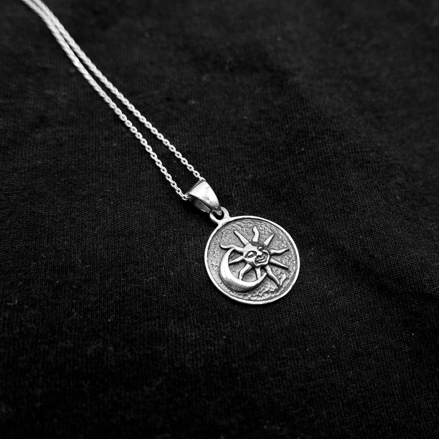 925 Sterling Silver Sun and Moon Stars Charm Pendant Necklace - Boho Celestial Charm Gypsy Gothic Wiccan Pendant Necklace Jewelry Gift - Aster & Trinkets