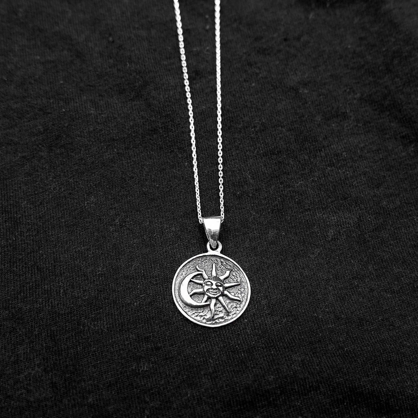 925 Sterling Silver Sun and Moon Stars Charm Pendant Necklace - Boho Celestial Charm Gypsy Gothic Wiccan Pendant Necklace Jewelry Gift - Aster & Trinkets