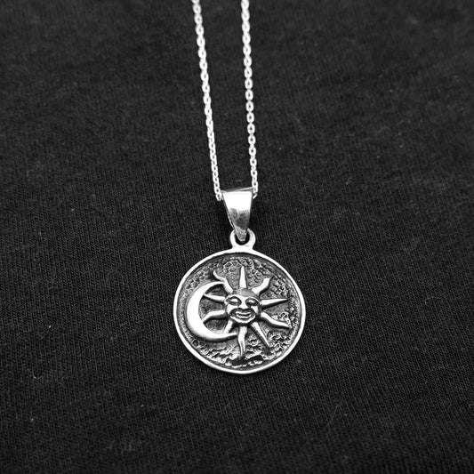 925 Sterling Silver Sun and Moon Stars Charm Pendant Necklace - Boho Celestial Charm Gypsy Gothic Wiccan Pendant Necklace Jewelry Gift - Aster & Trinkets