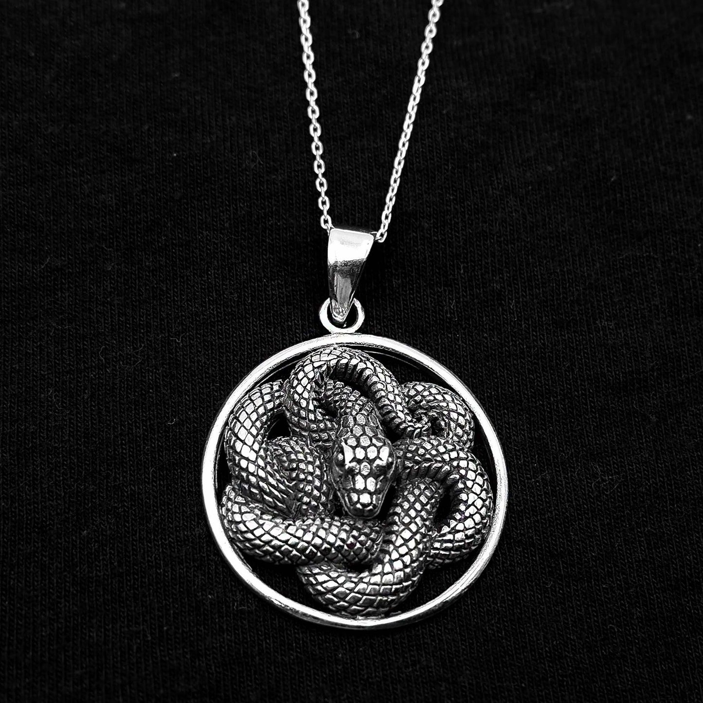 Coiled Snake Serpent Ouroboros Necklace - 925 Silver Serpent Charm Pendant - Serpentine Snake Jewelry - Pagan Wiccan Goth Witchy Necklace - Aster & Trinkets