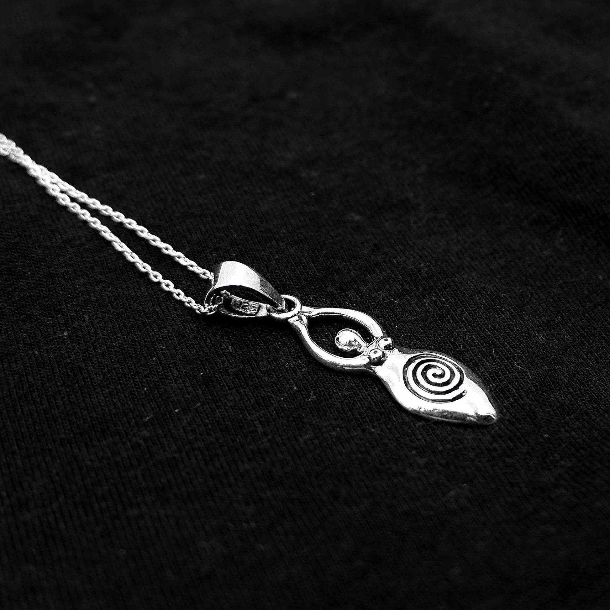 925 Sterling Silver Spiral Goddess Woman Charm Necklace - Wiccan Pagan Woman Necklace - Fertility Goddess -Witch Goth Gothic Witchy necklace - Aster & Trinkets