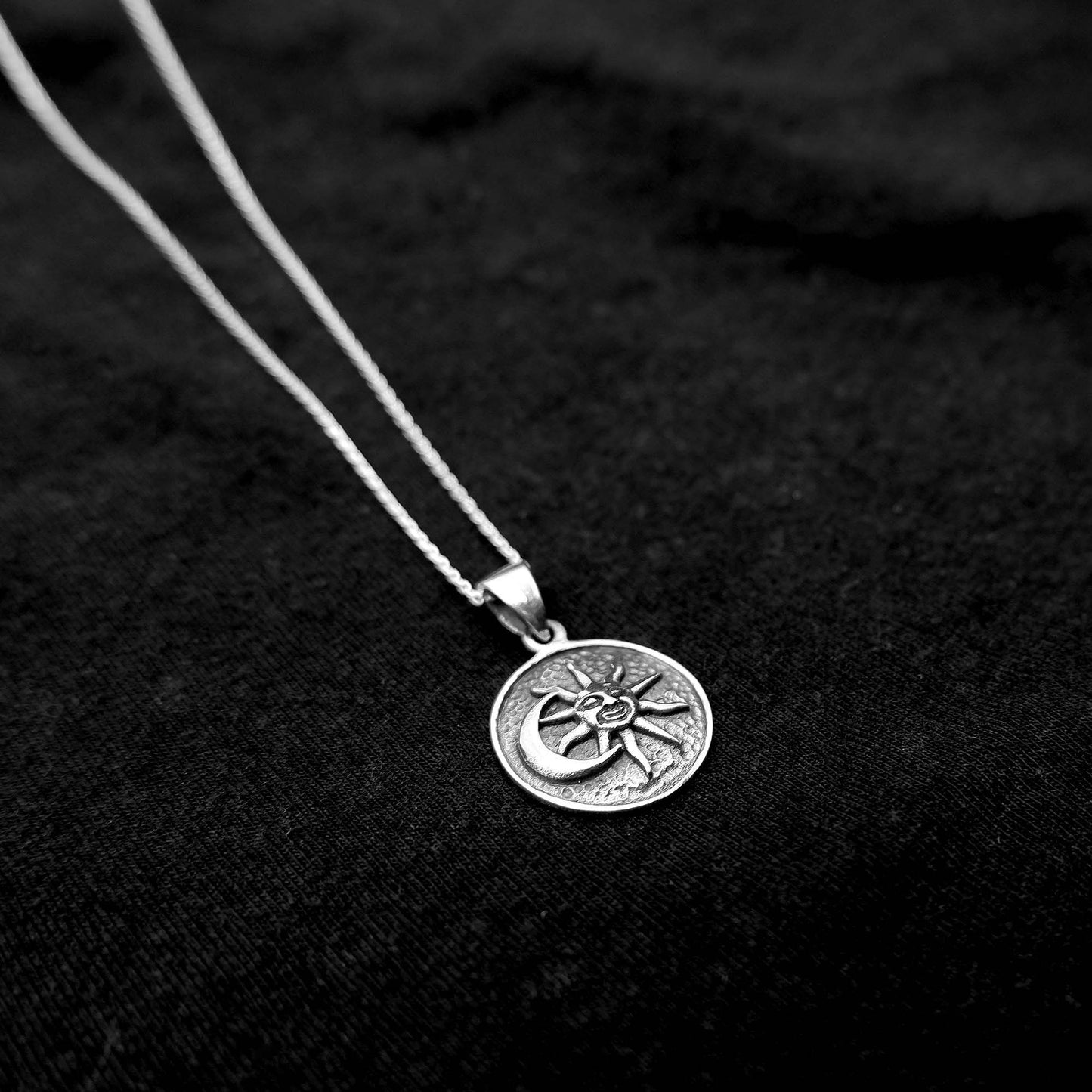 925 Sterling Silver Sun and Moon Stars Charm Pendant Necklace - Boho Celestial Charm Gypsy Gothic Wiccan Pendant Necklace Jewelry Gift - Aster & Trinkets