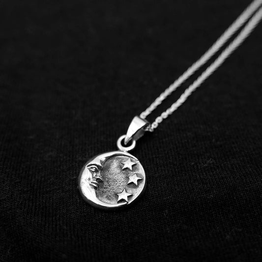 Moon and Stars Charm Pendant Necklace, Dainty 925 Sterling Silver Boho Crescent Moon and stars Celestial Charm Gypsy Pendant Charm Necklace - Aster & Trinkets