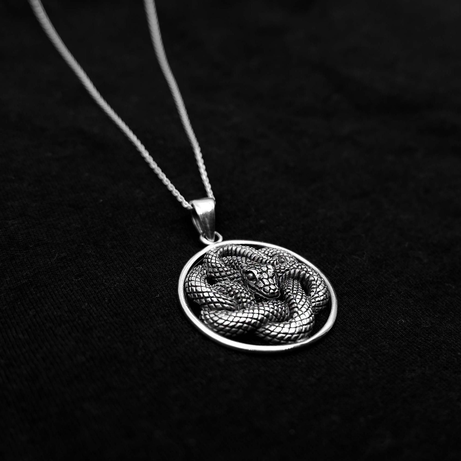 Coiled Snake Serpent Ouroboros Necklace - 925 Silver Serpent Charm Pendant - Serpentine Snake Jewelry - Pagan Wiccan Goth Witchy Necklace - Aster & Trinkets