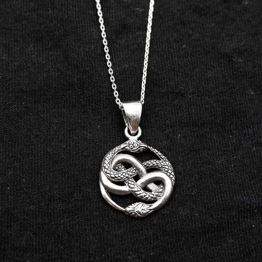 Auryn Double Ouroboros Pendant Necklace, 925 Silver Ouroboros Snake necklace, Infinite Serpent Pendant,Celtic Infinity knot Serpent Necklace - Aster & Trinkets