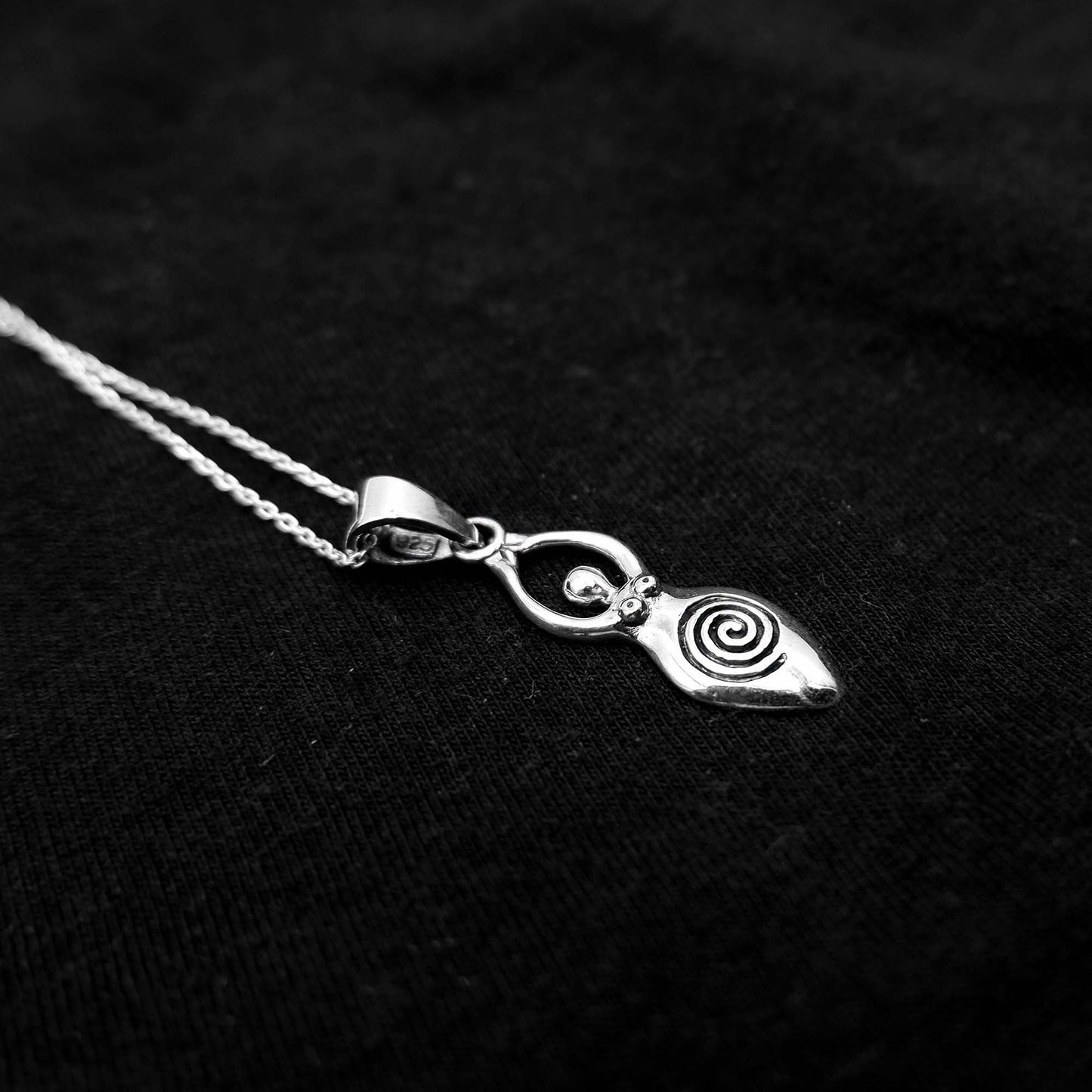 925 Sterling Silver Spiral Goddess Woman Charm Necklace - Wiccan Pagan Woman Necklace - Fertility Goddess -Witch Goth Gothic Witchy necklace - Aster & Trinkets