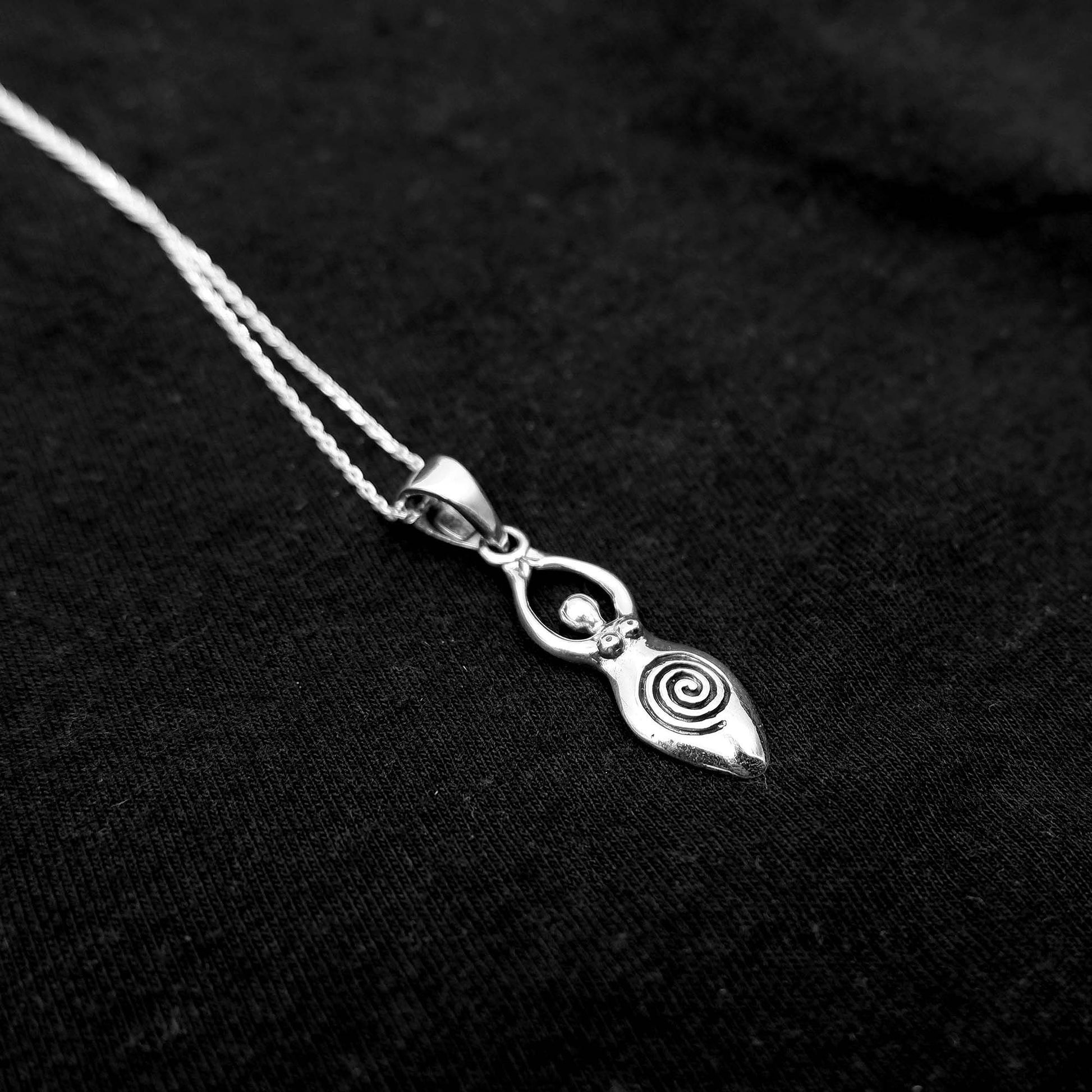 925 Sterling Silver Spiral Goddess Woman Charm Necklace - Wiccan Pagan Woman Necklace - Fertility Goddess -Witch Goth Gothic Witchy necklace - Aster & Trinkets