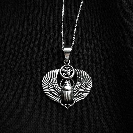 Scarab Beetle Charm Necklace - 925 Sterling Silver Protection Horus Ramesses Scarab Beetle Egyptian Necklace beetle wings insect mythology - Aster & Trinkets