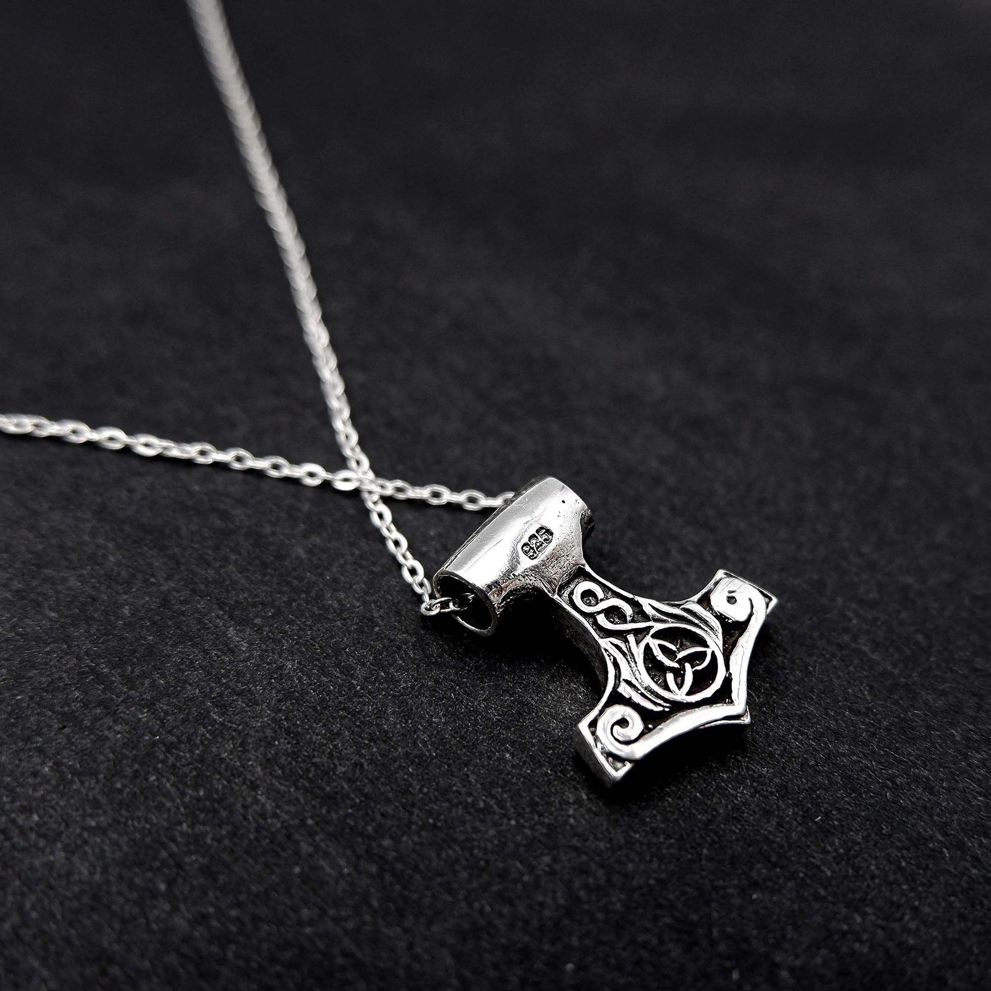 Celtic Odin Axe Viking Pendant Necklace, 925 Silver Small Viking Thor&#39;s Hammer Mjolnir Pendant, Scandinavian jewelry Mjolnir Charm Necklace - Aster & Trinkets