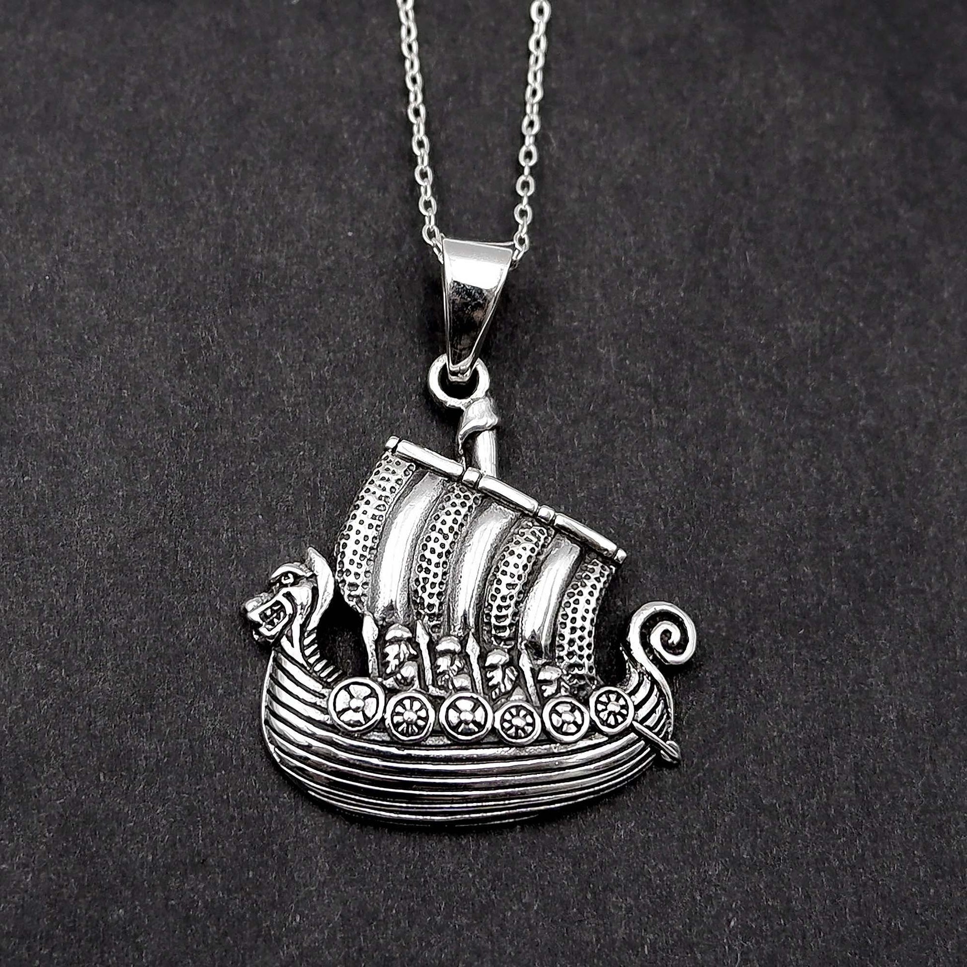 Dragon Viking Boat Ship pendant Necklace,925 Silver Irish Dragon Ship Pendant, Drakkar Ship boat necklace,Celtic Viking Ship Amulet Necklace - Aster & Trinkets