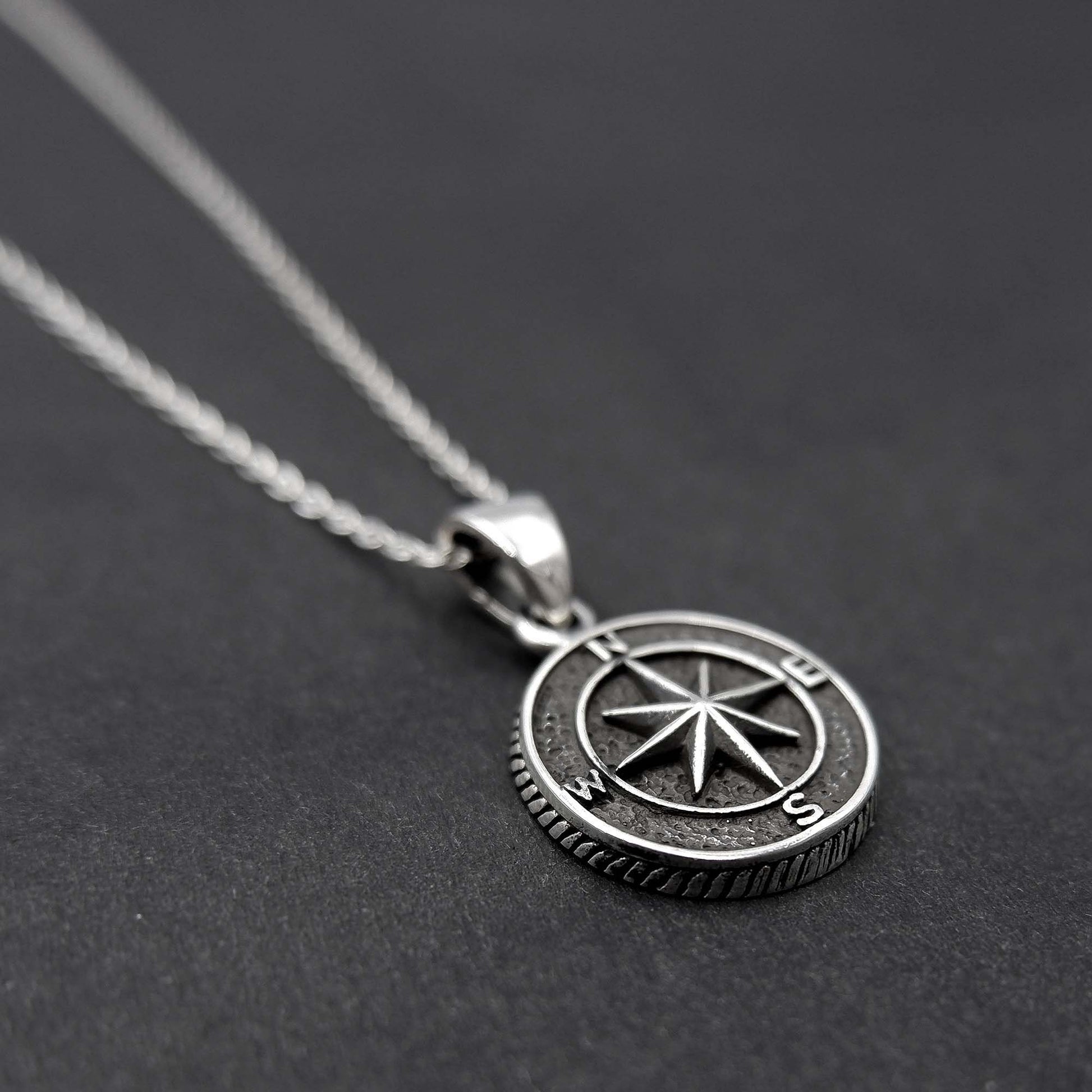 925 Sterling Silver Compass Pendant Necklace, Small Dainty Compass Pendant, Simple Layering Travel Compass Pendant, Valentine&#39;s Day Gift - Aster & Trinkets