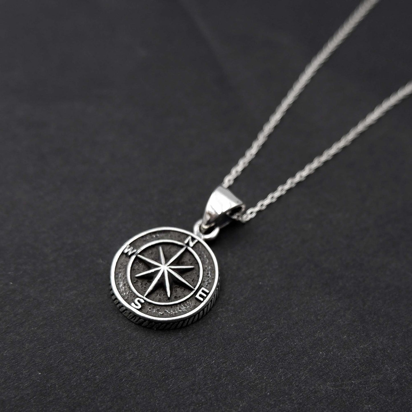 925 Sterling Silver Compass Pendant Necklace, Small Dainty Compass Pendant, Simple Layering Travel Compass Pendant, Valentine&#39;s Day Gift - Aster & Trinkets