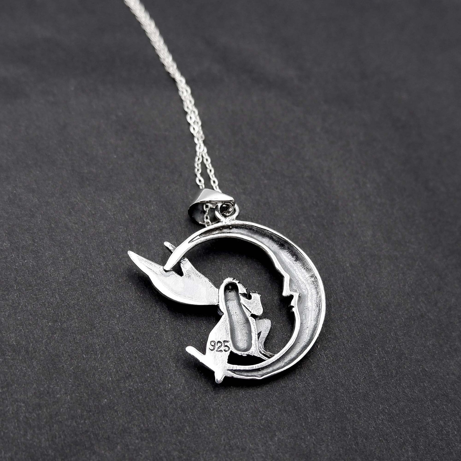 Fairy Crescent Moon Necklace, 925 Sterling Silver, Moon Design Fairy Pendant Necklace, Fairy Nymph Necklace Pendant, Pixie Fairy Necklace - Aster & Trinkets