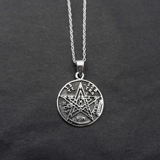 Tetragrammaton Pentagram Charm necklace, 925 Silver Star Solomon Seal Sacred Symbols Talisman Protective Amulet, Wiccan Spiritual Jewelry - Aster & Trinkets