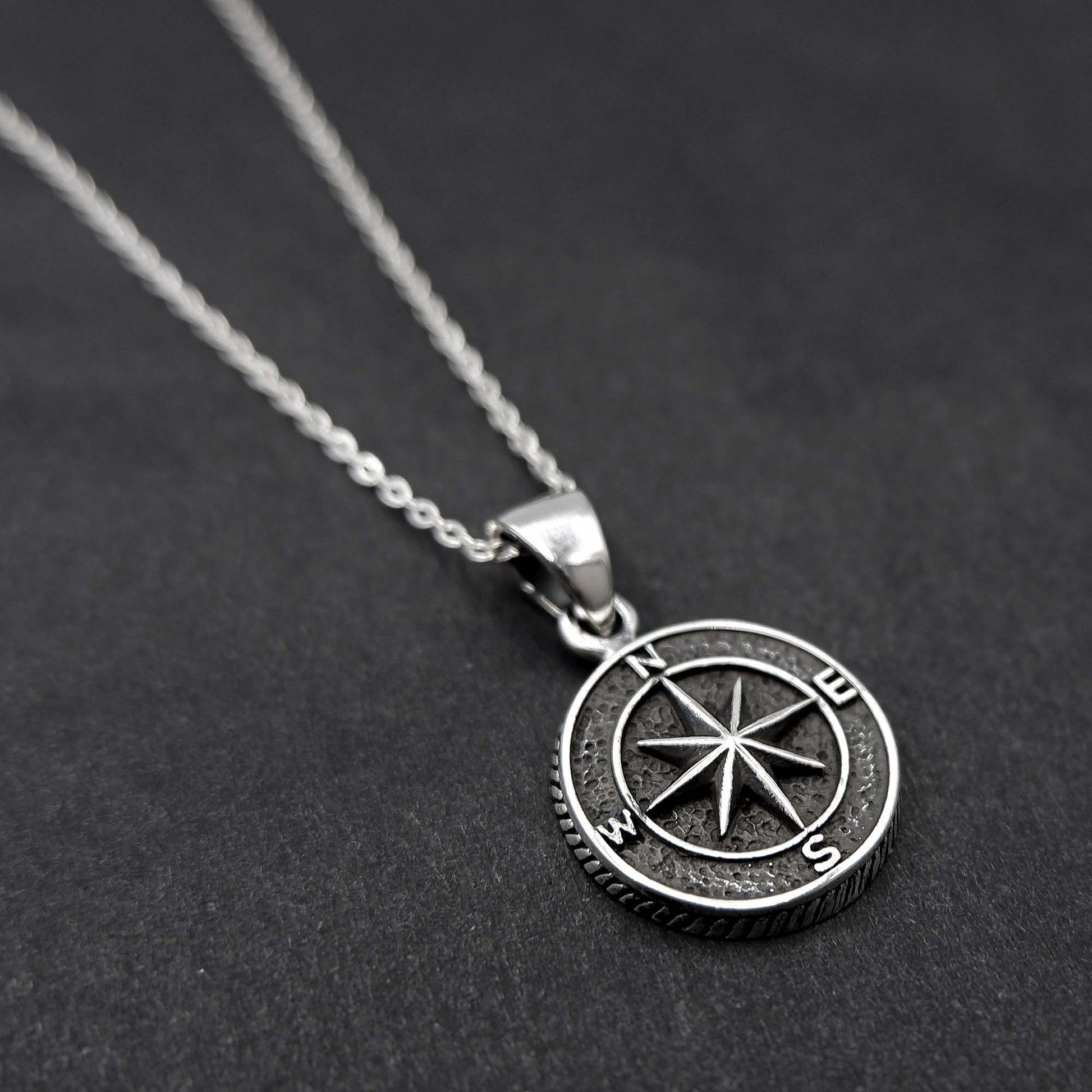 925 Sterling Silver Compass Pendant Necklace, Small Dainty Compass Pendant, Simple Layering Travel Compass Pendant, Valentine&#39;s Day Gift - Aster & Trinkets