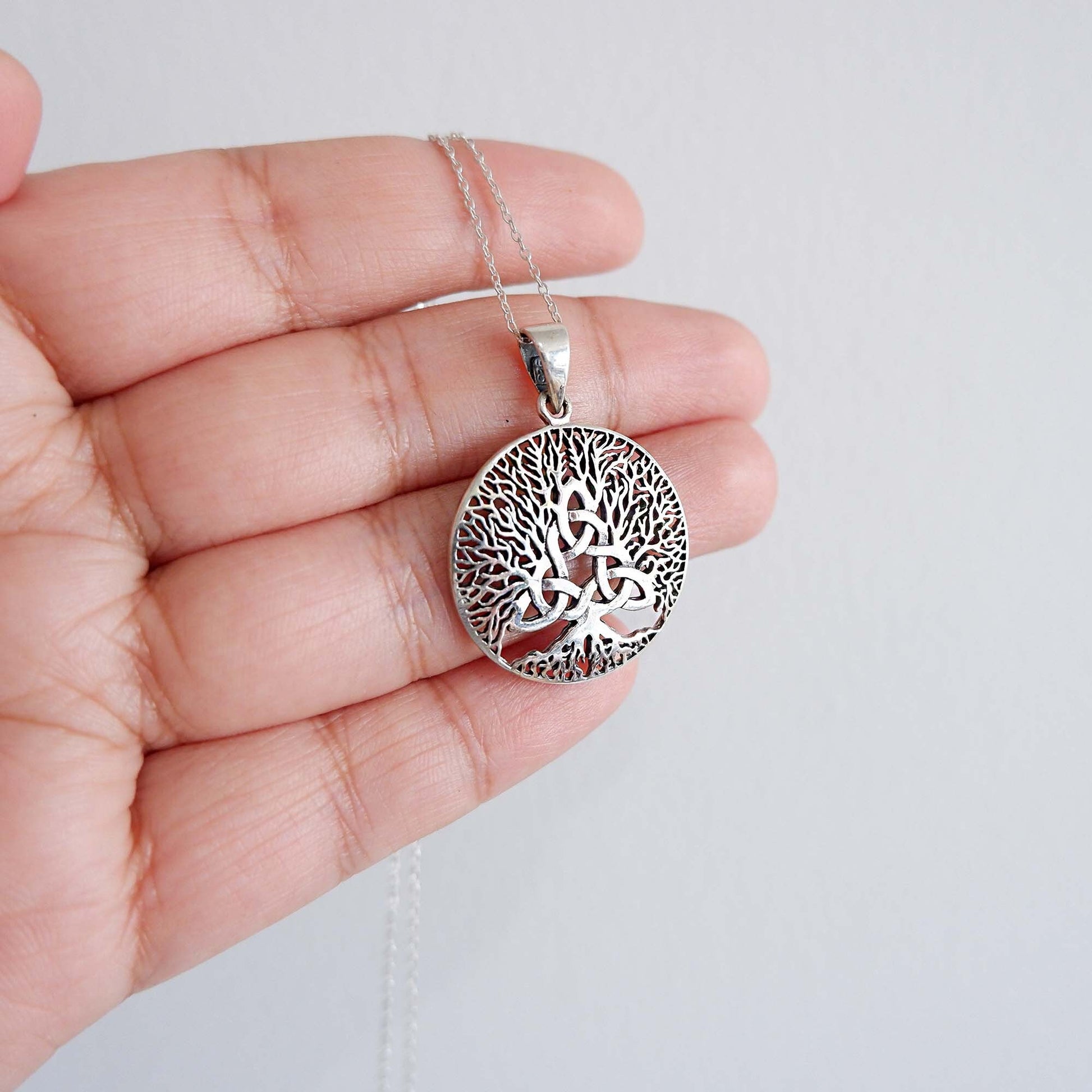 Celtic Triquetra Tree of Life Necklace, 925 Sterling Silver Yggdrasil Talisman Necklace, Viking Nordic Tree of Life Jewelry, Irish gift - Aster & Trinkets