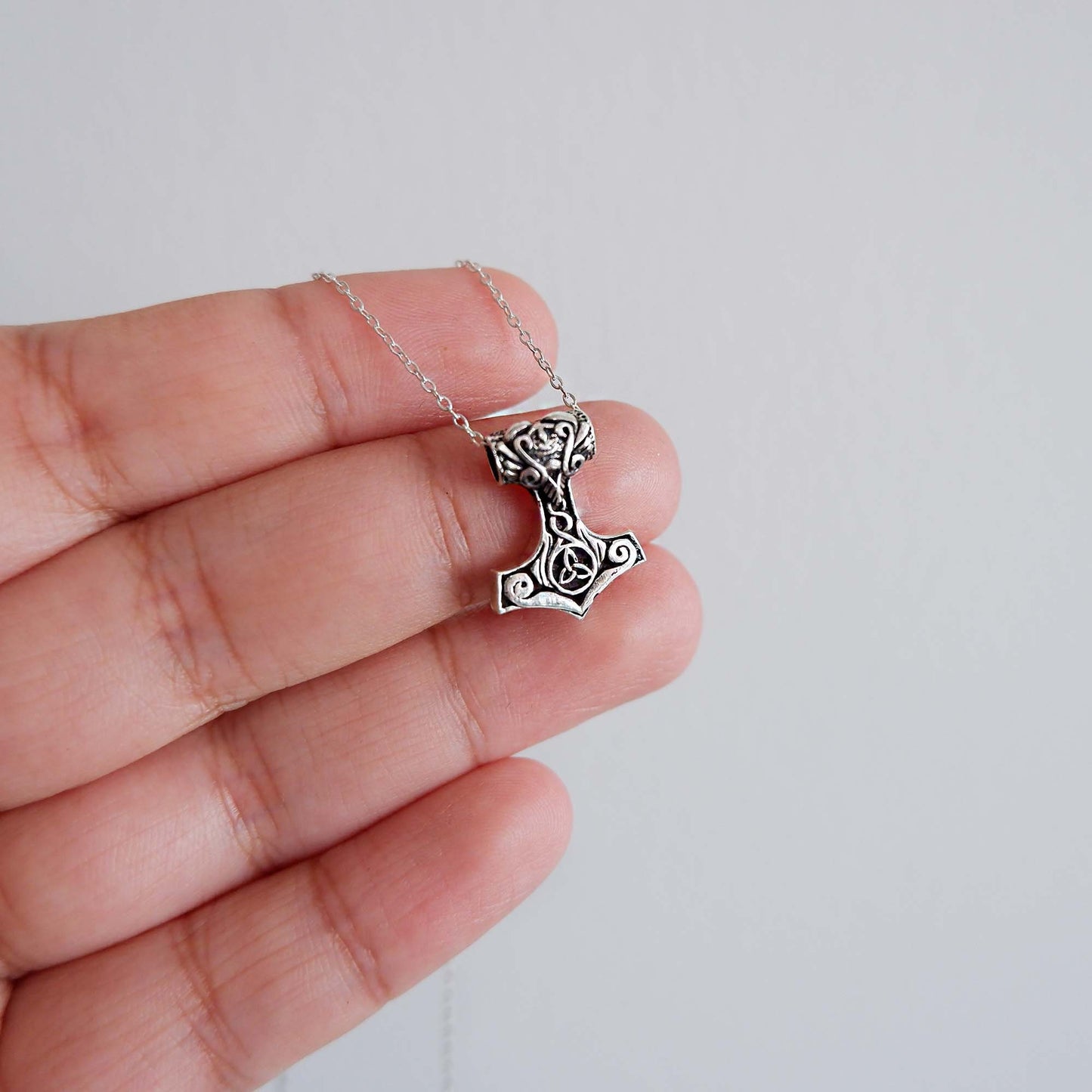 Celtic Odin Axe Viking Pendant Necklace, 925 Silver Small Viking Thor&#39;s Hammer Mjolnir Pendant, Scandinavian jewelry Mjolnir Charm Necklace - Aster & Trinkets