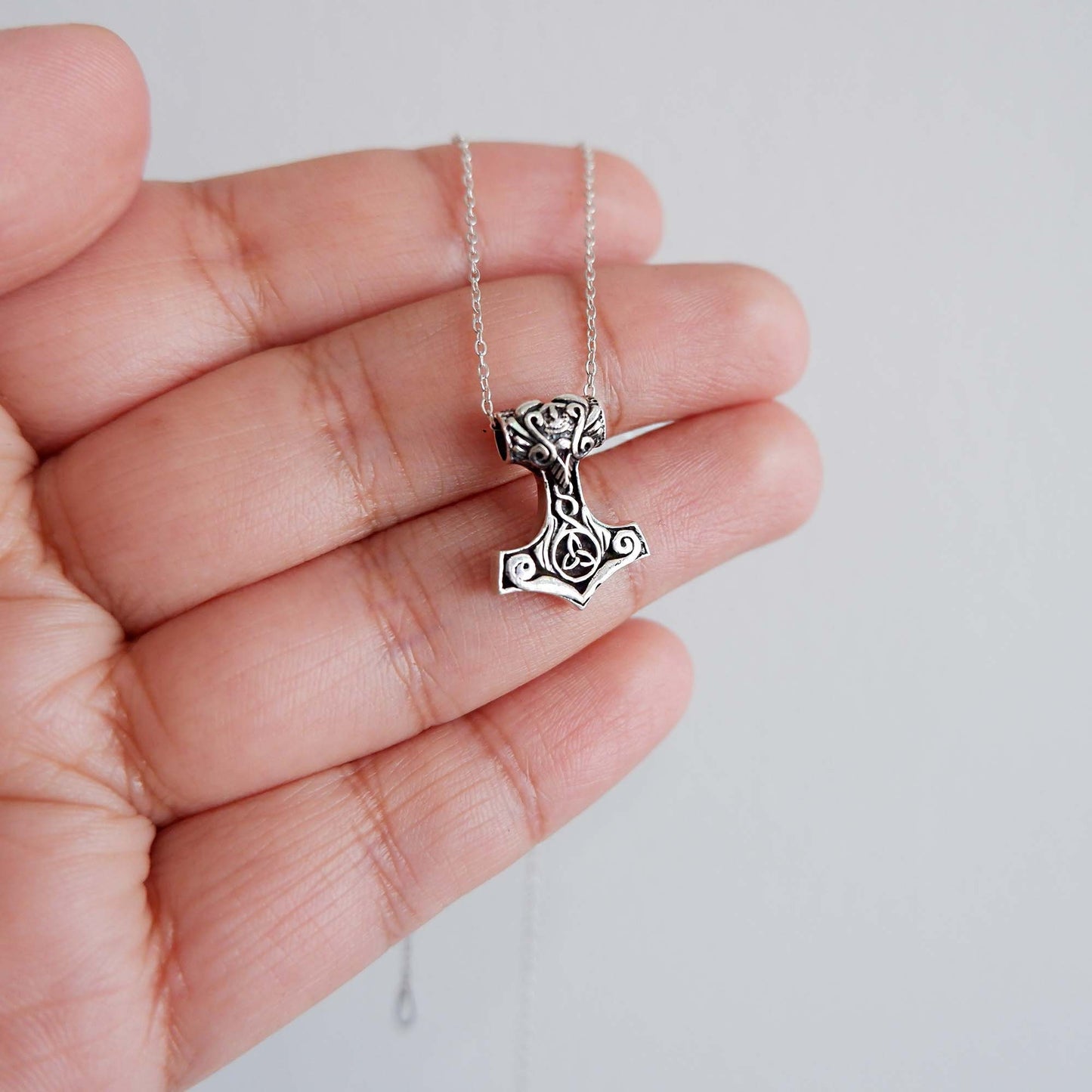 Celtic Odin Axe Viking Pendant Necklace, 925 Silver Small Viking Thor&#39;s Hammer Mjolnir Pendant, Scandinavian jewelry Mjolnir Charm Necklace - Aster & Trinkets