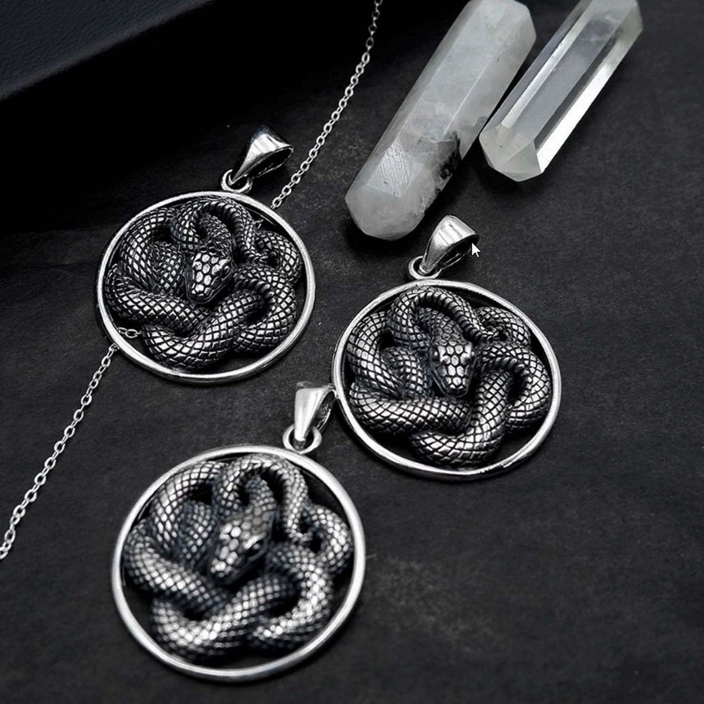 Coiled Snake Serpent Ouroboros Necklace - 925 Silver Serpent Charm Pendant - Serpentine Snake Jewelry - Pagan Wiccan Goth Witchy Necklace - Aster & Trinkets