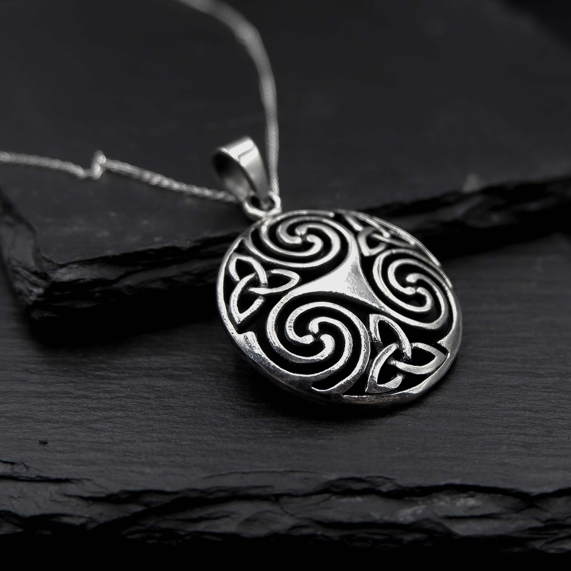 Celtic Triskelion Triquetra Necklace - Sterling 925 Triple Spiral Pendant, Triskele Trinity Necklace, Celtic Triquetra Triskelion Necklace - Aster & Trinkets