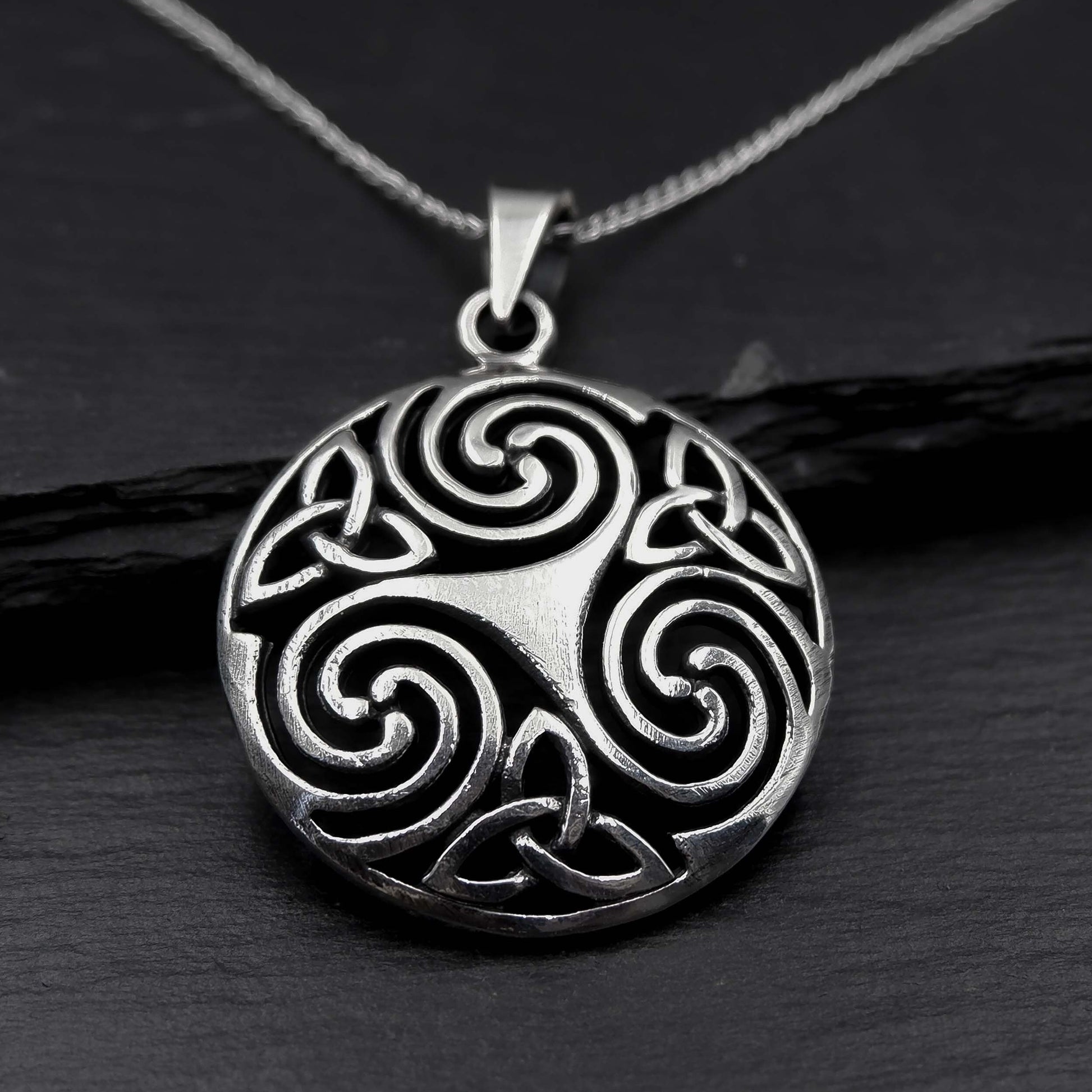 Celtic Triskelion Triquetra Necklace - Sterling 925 Triple Spiral Pendant, Triskele Trinity Necklace, Celtic Triquetra Triskelion Necklace - Aster & Trinkets