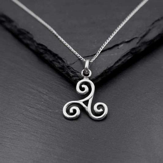 Celtic Triskelion Triple Swirl Necklace - 925 Silver Celtic Triple Spiral Pendant, Triskele Charm Necklace,Celtic triskeles Pendant Necklace - Aster & Trinkets