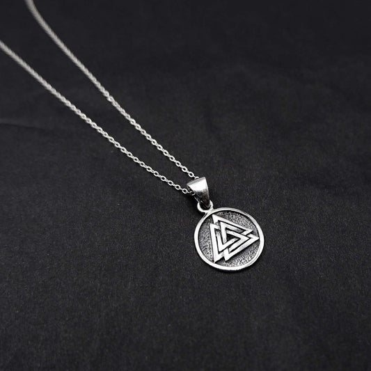 Viking Valknut Symbol Pendant Necklace,  925 Silver Dainty Viking Valknut Coin Necklace, Norse Nordic Necklace, Valknut Valhalla Jewelry - Aster & Trinkets