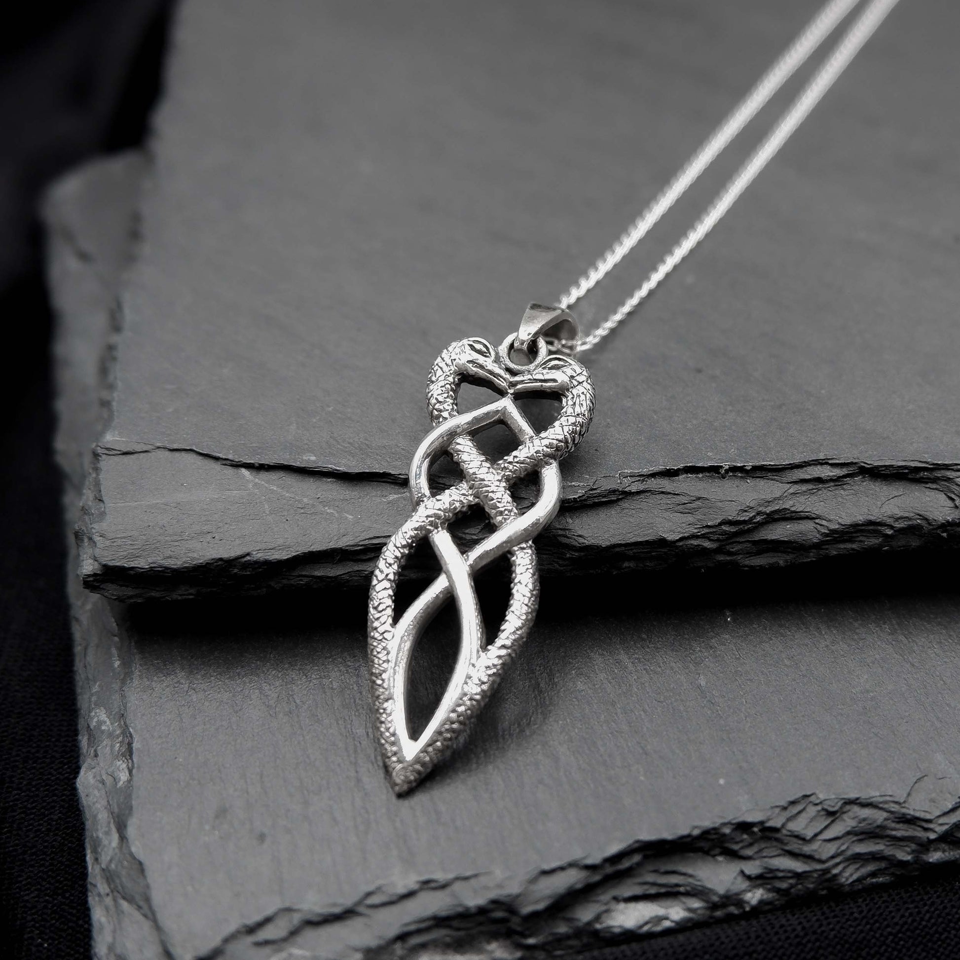 Intertwined Snake Celtic Knot Necklace, 925 Silver Twisted double-headed snake Serpent Celtic Necklace, Twin Snake Celtic Pendant Necklace - Aster & Trinkets