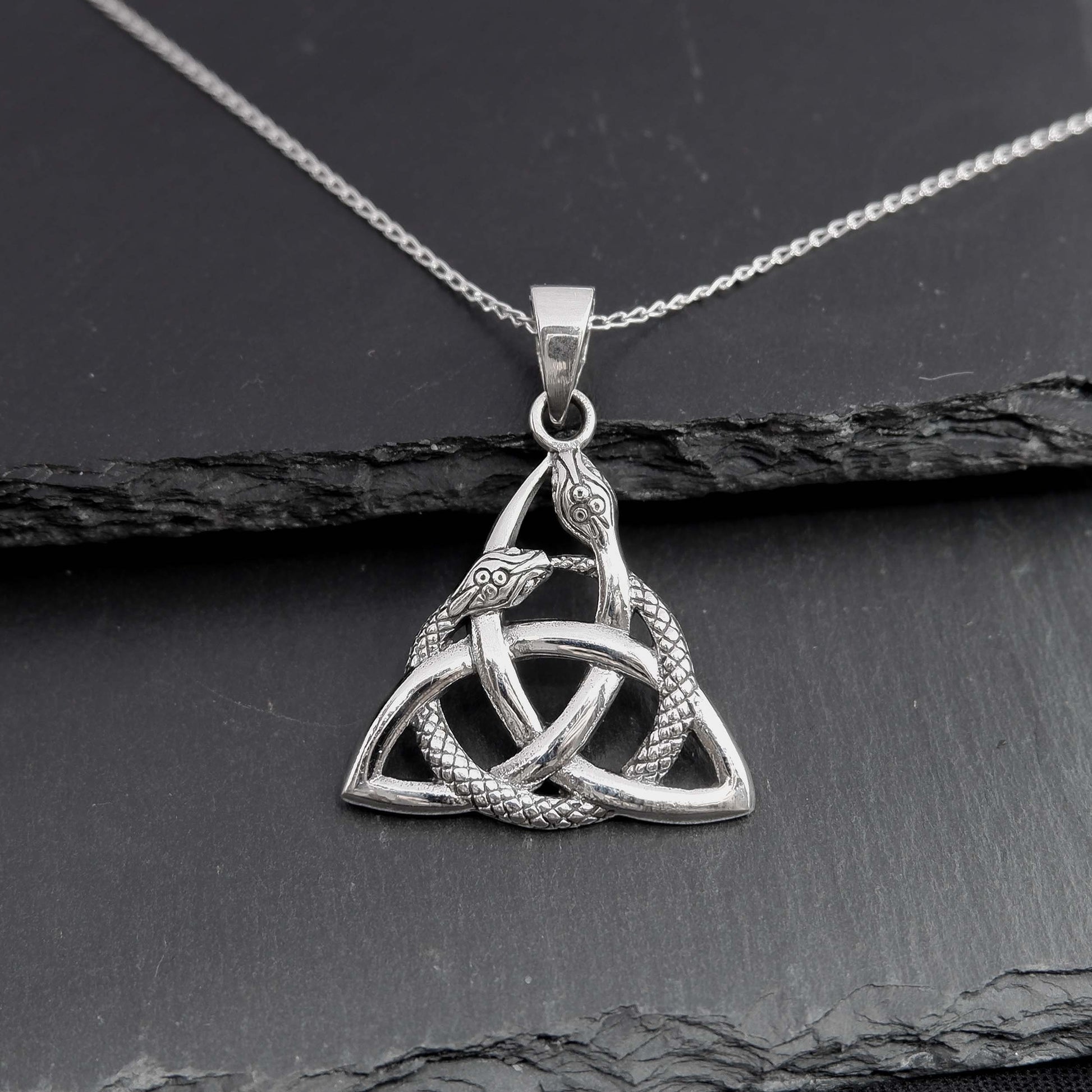 Celtic Triquetra Snake Pendant Necklace - 925 Sterling Silver Serpent Celtic Necklace - Irish Ouroboros celtic Snake Necklace - Trinity knot - Aster & Trinkets