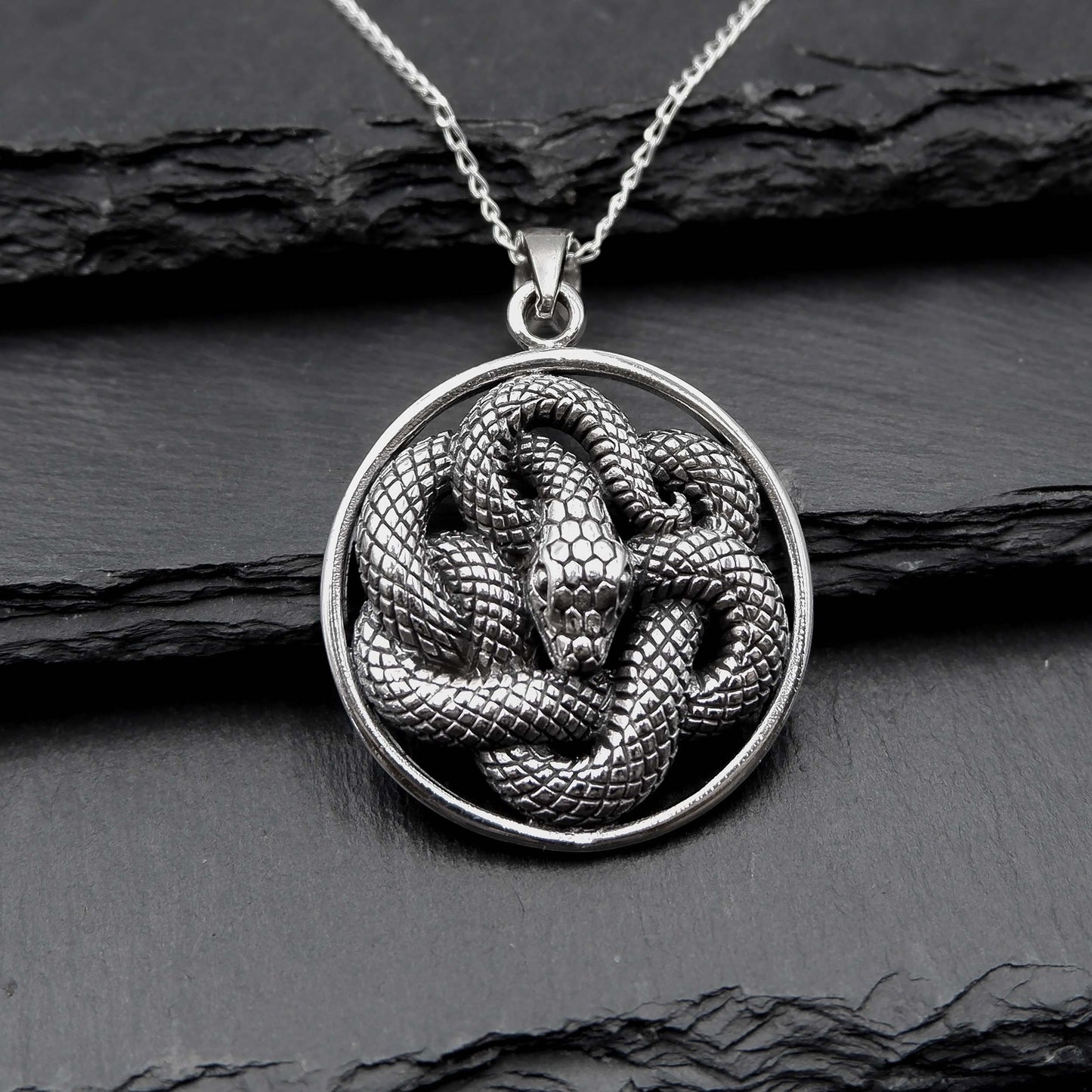 Coiled Snake Serpent Ouroboros Necklace - 925 Silver Serpent Charm Pendant - Serpentine Snake Jewelry - Pagan Wiccan Goth Witchy Necklace - Aster & Trinkets