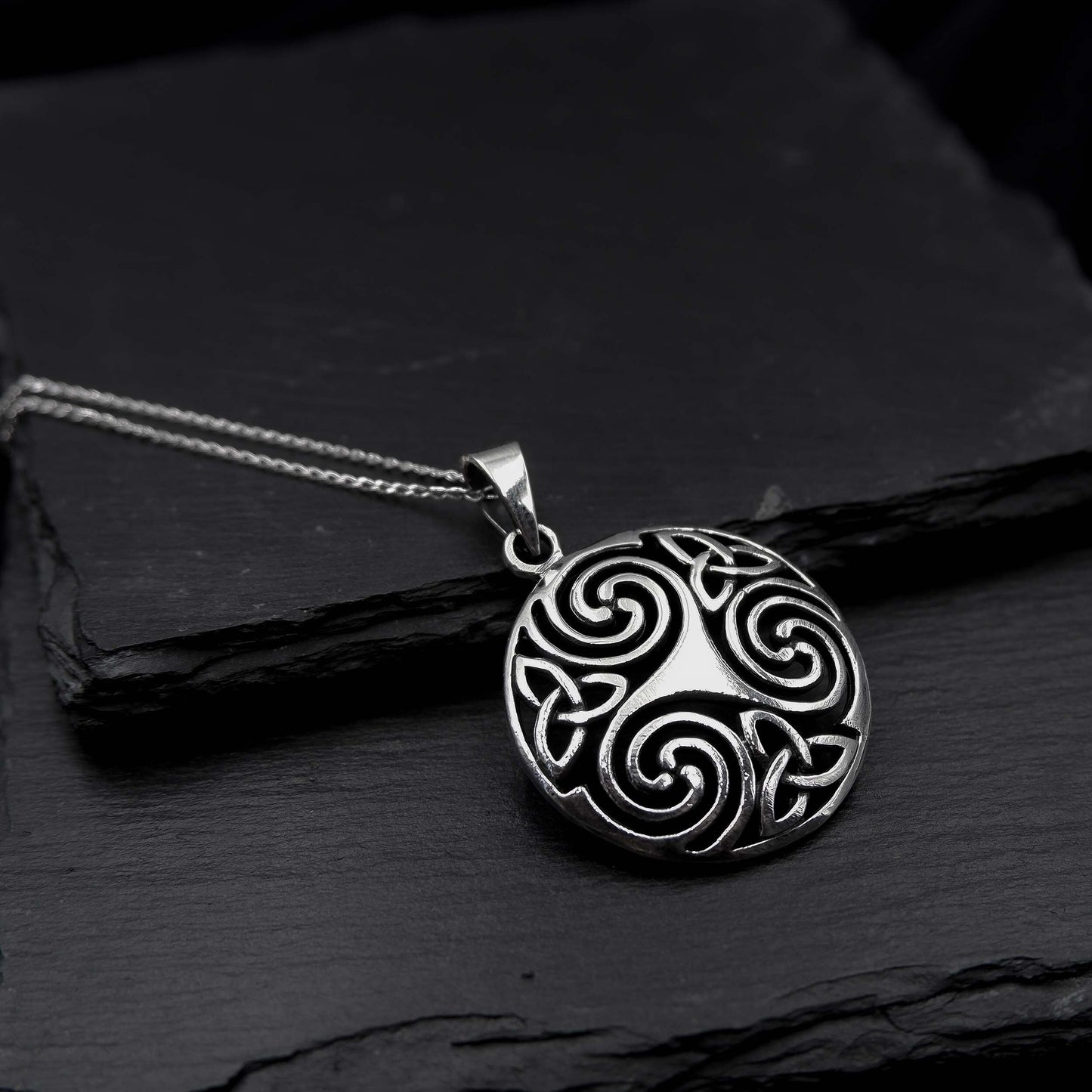 Celtic Triskelion Triquetra Necklace - Sterling 925 Triple Spiral Pendant, Triskele Trinity Necklace, Celtic Triquetra Triskelion Necklace - Aster & Trinkets