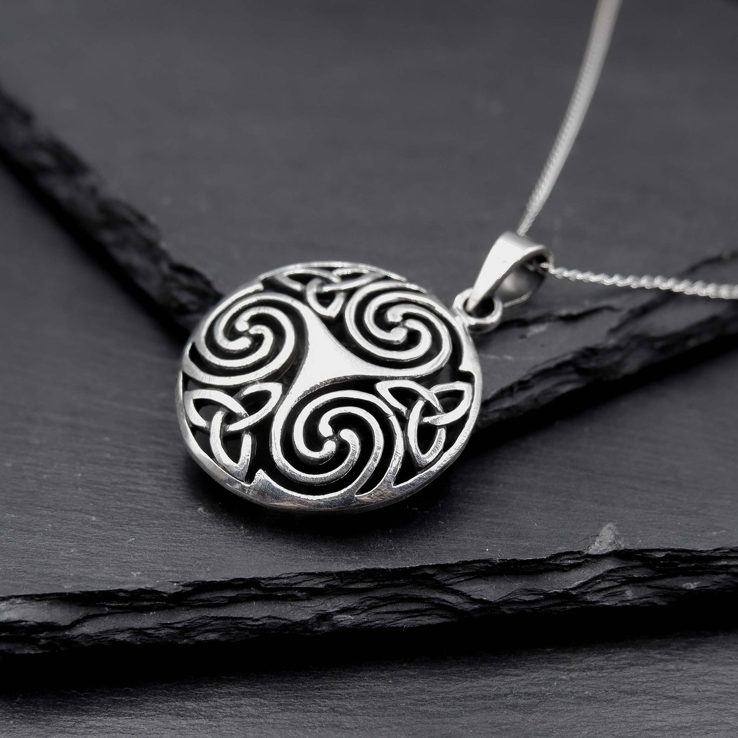 Celtic Triskelion Triquetra Necklace - Sterling 925 Triple Spiral Pendant, Triskele Trinity Necklace, Celtic Triquetra Triskelion Necklace - Aster & Trinkets