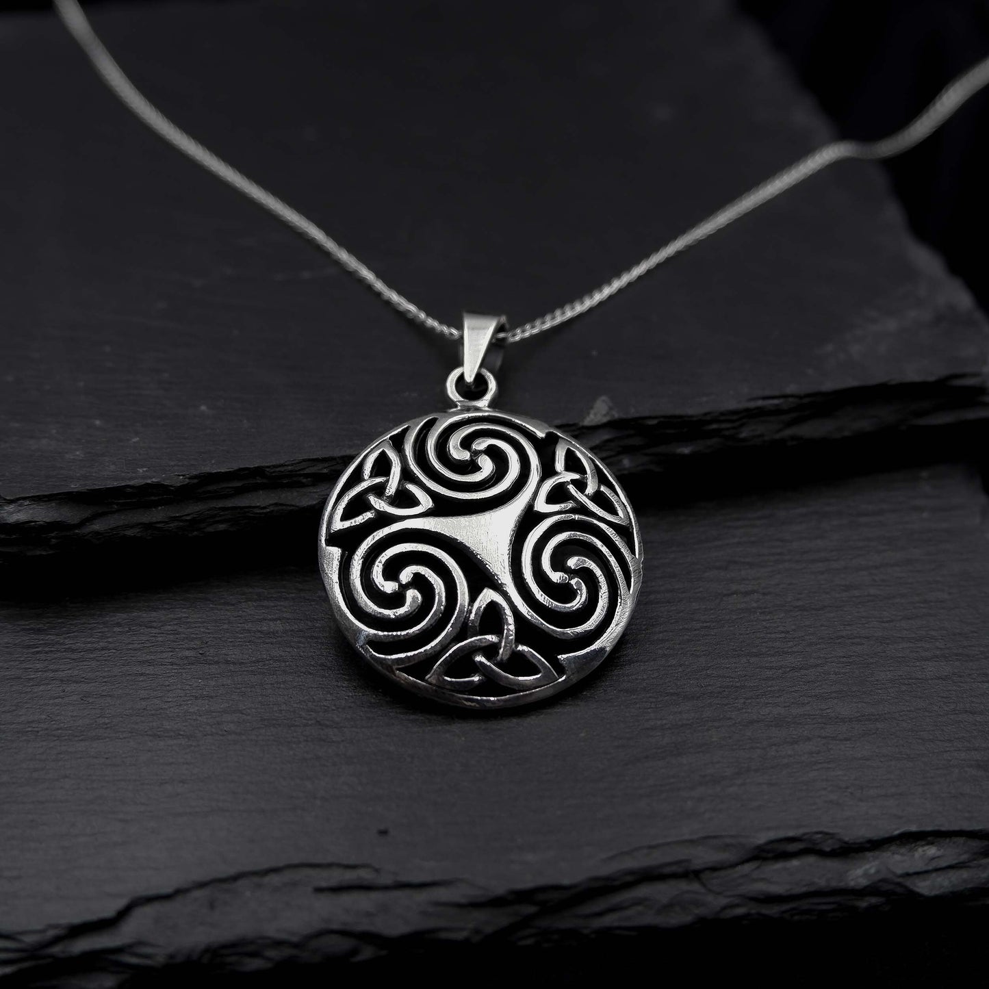 Celtic Triskelion Triquetra Necklace - Sterling 925 Triple Spiral Pendant, Triskele Trinity Necklace, Celtic Triquetra Triskelion Necklace - Aster & Trinkets